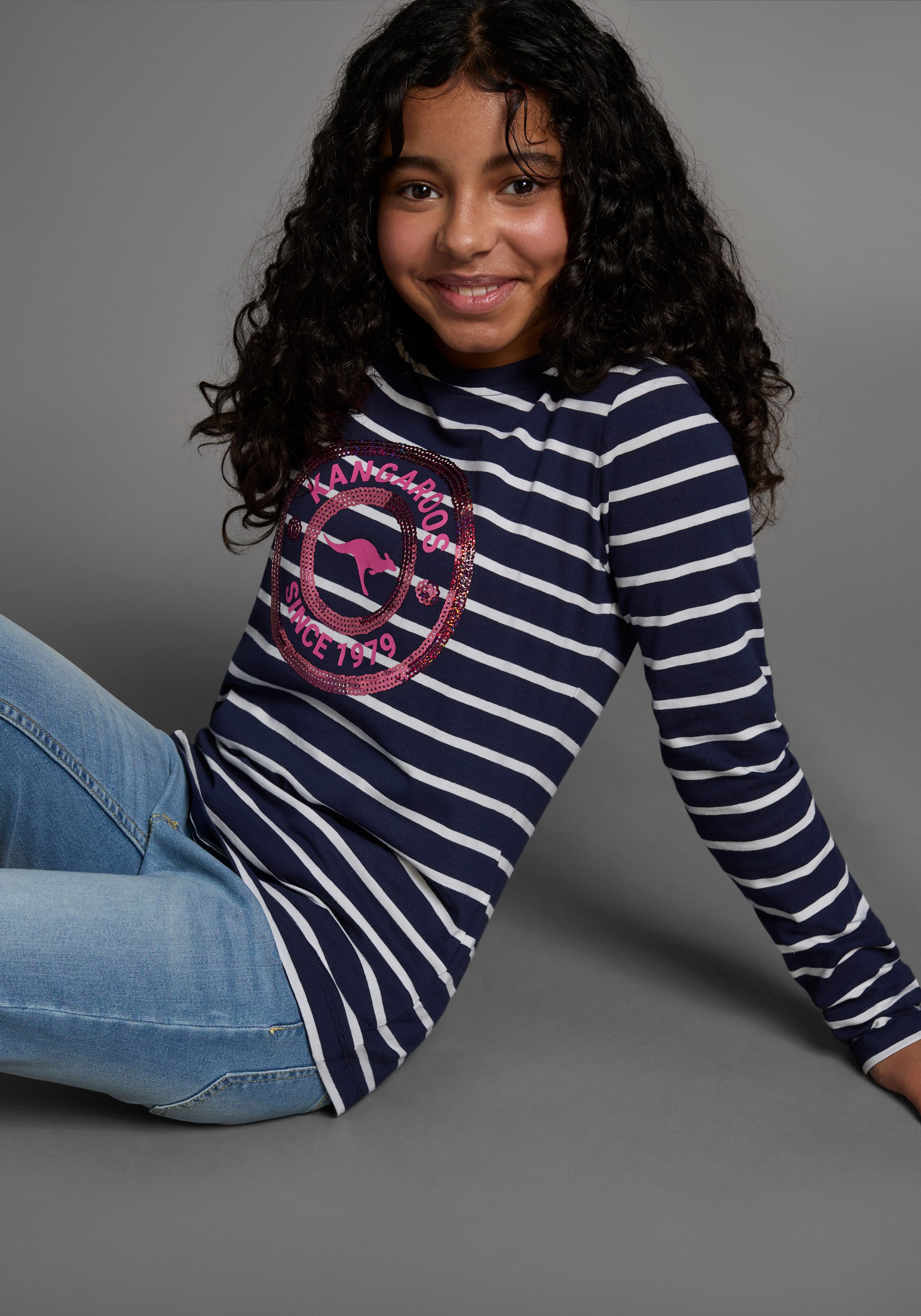 KangaROOS Shirt met lange mouwen Gestreept shirt met sequins-applicatie