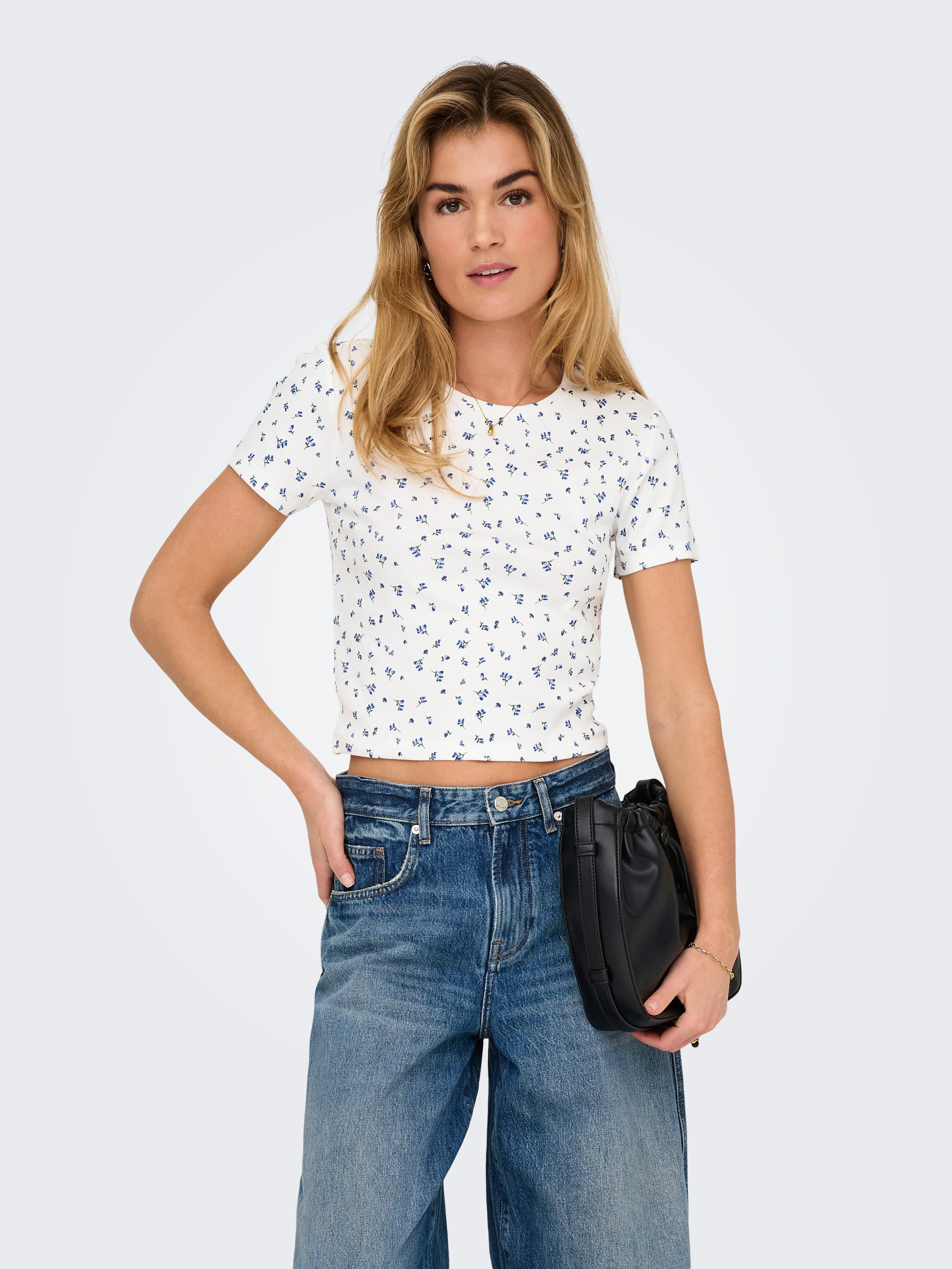 Only Shirt met korte mouwen ONLFENJA LIFE SS AOP TOP JRS NOOS dames t-shirts maat XL (42) wit
