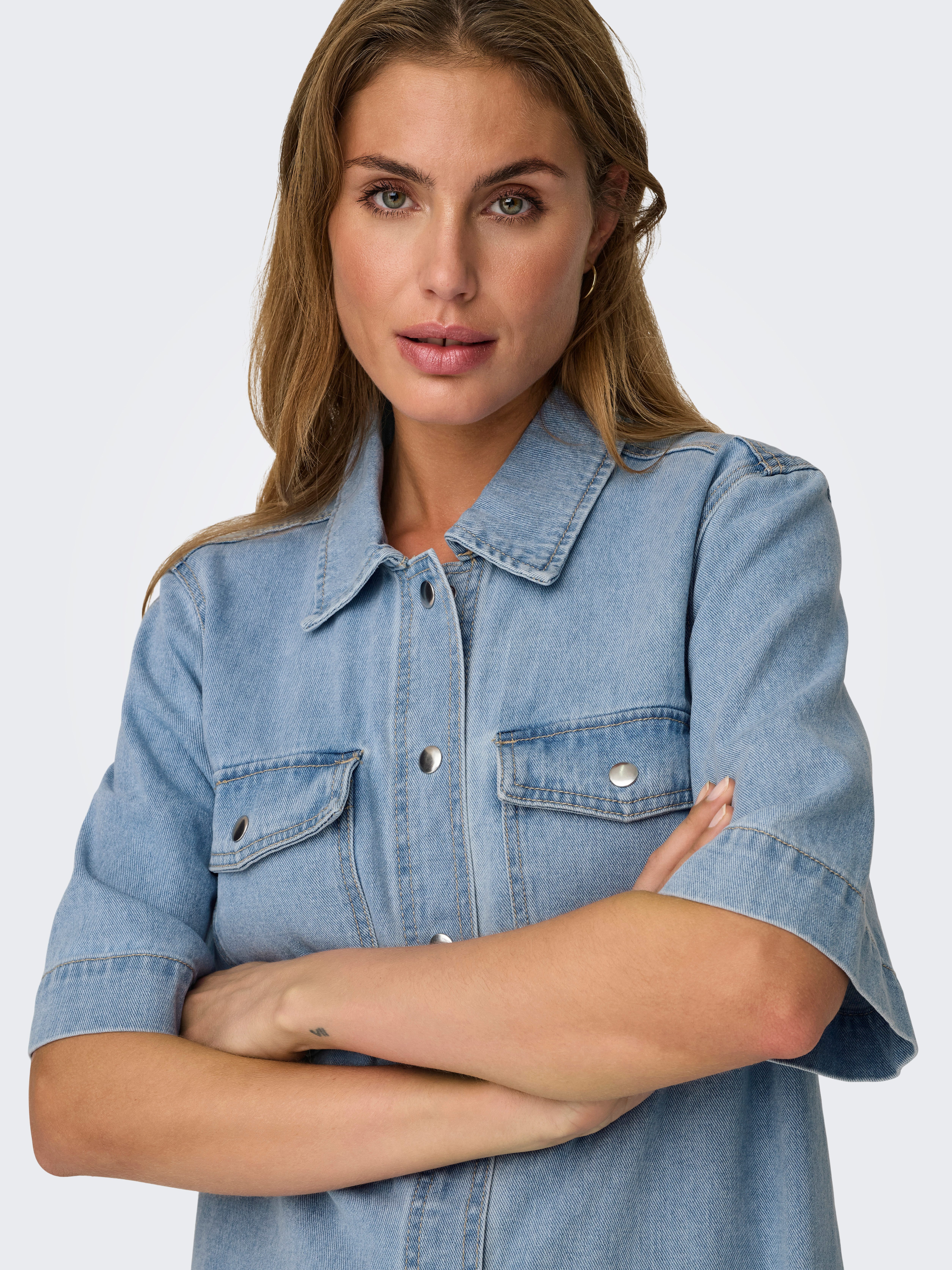 Only Jeans jurk ONLBELLE S/S BUTTON DRESS DNM GUA NOOS