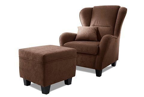 Home affaire Oorfauteuil Oliver Oorstoel, met poef, sierkussens, klassieke vorm (2 stuks)