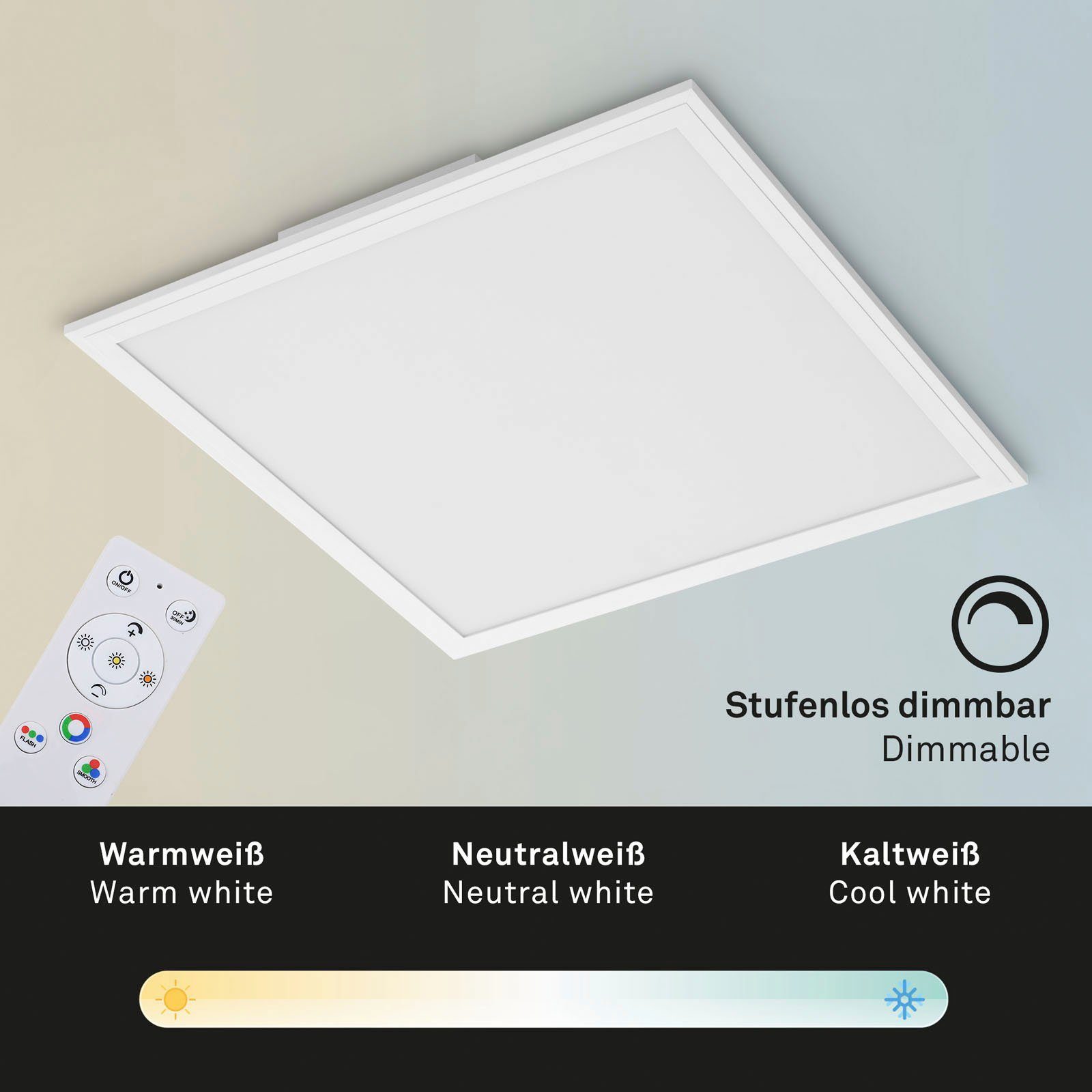 Briloner Leuchten Led-paneel 7152016 Colour Plafondlamp, 45x45x7 cm, wit, 24W, woonkamer, slaapkamer, keuken