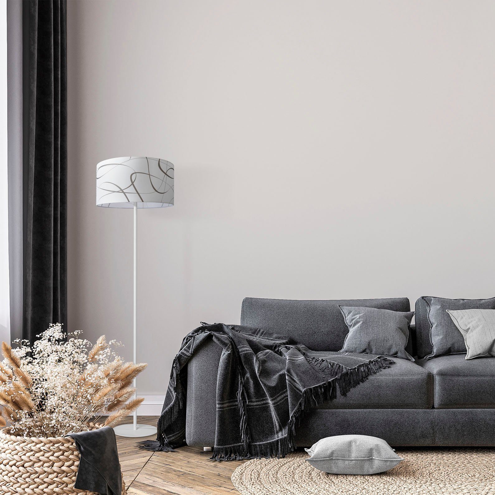Paco Home Staande lamp Luca Tribal Vloerlamp driepoot met lampenkap stof modern abstract uni E27