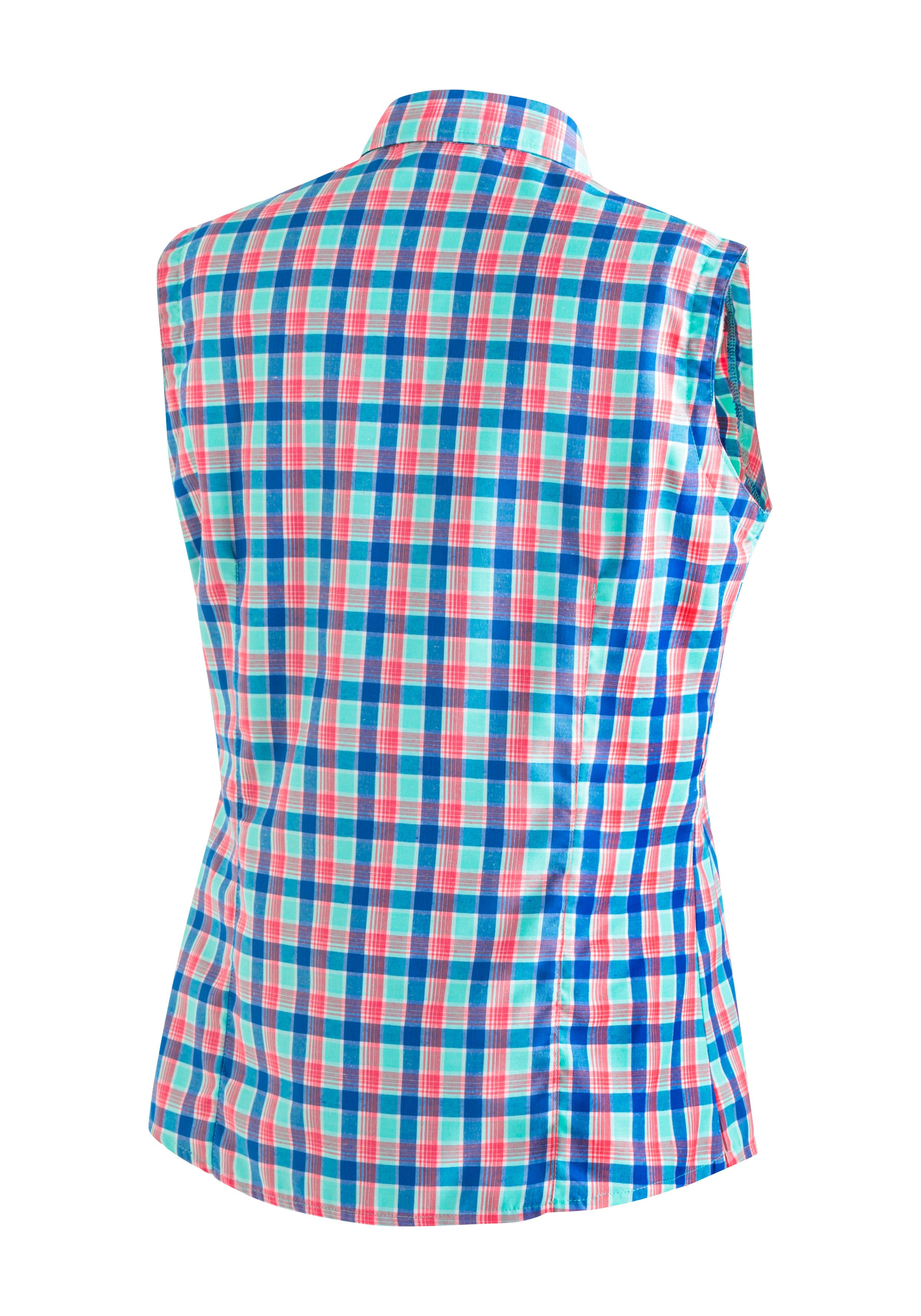 Maier Sports Functionele blouse Paloma Geruite, mouwloze blouse voor wandelen, reizen en vrije tijd