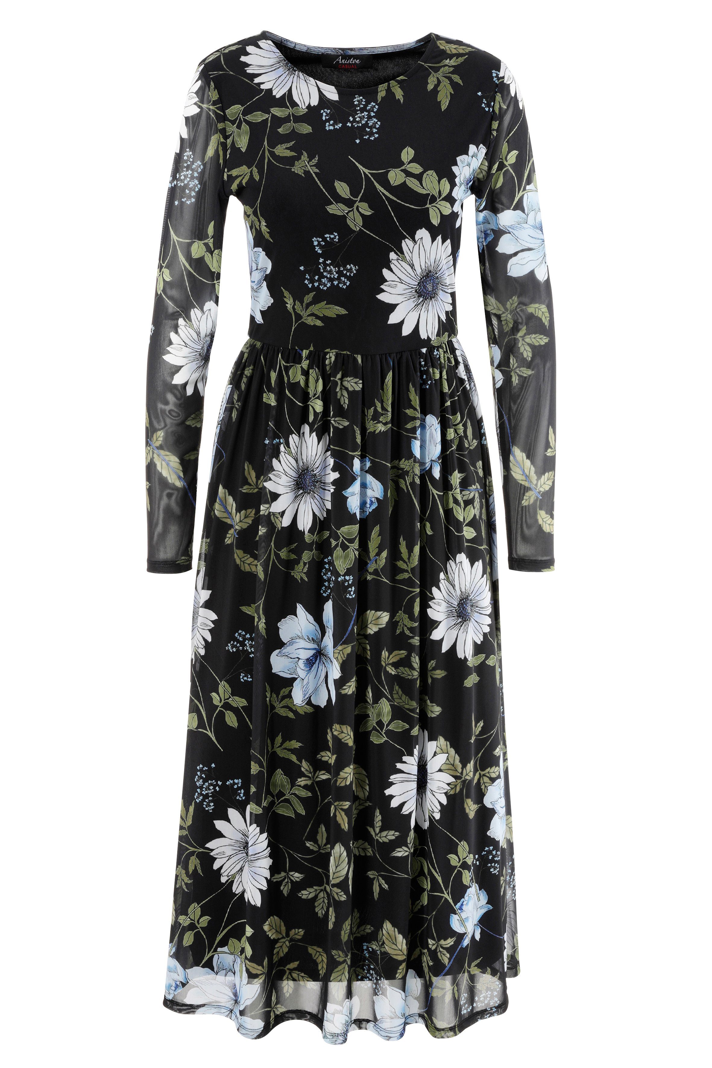Aniston CASUAL Midi-jurk met grote bloemen- en bladprint