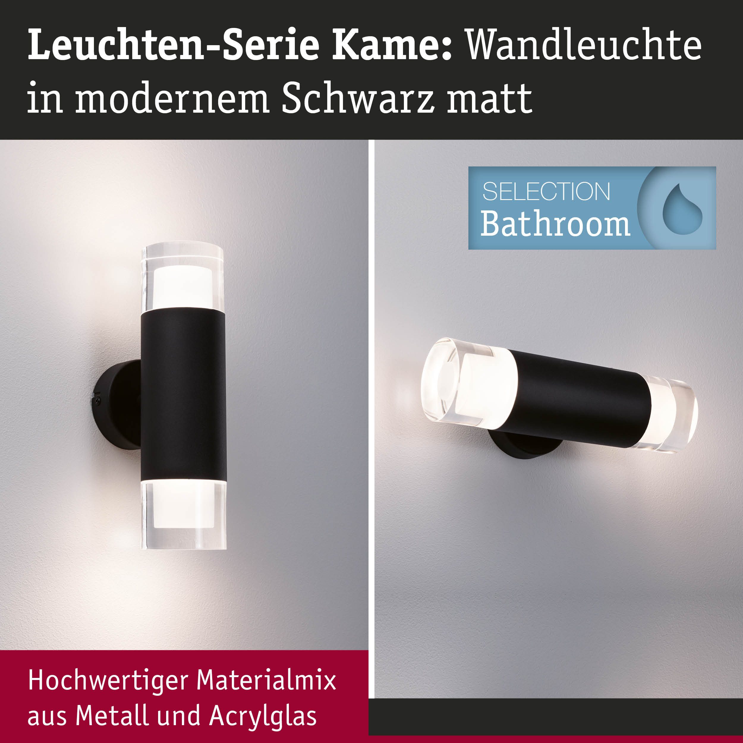 Paulmann Wandlamp Selection badkamer wand-/plafondlamp Kame IP44 signal zwart 2 stuks (1 stuk)