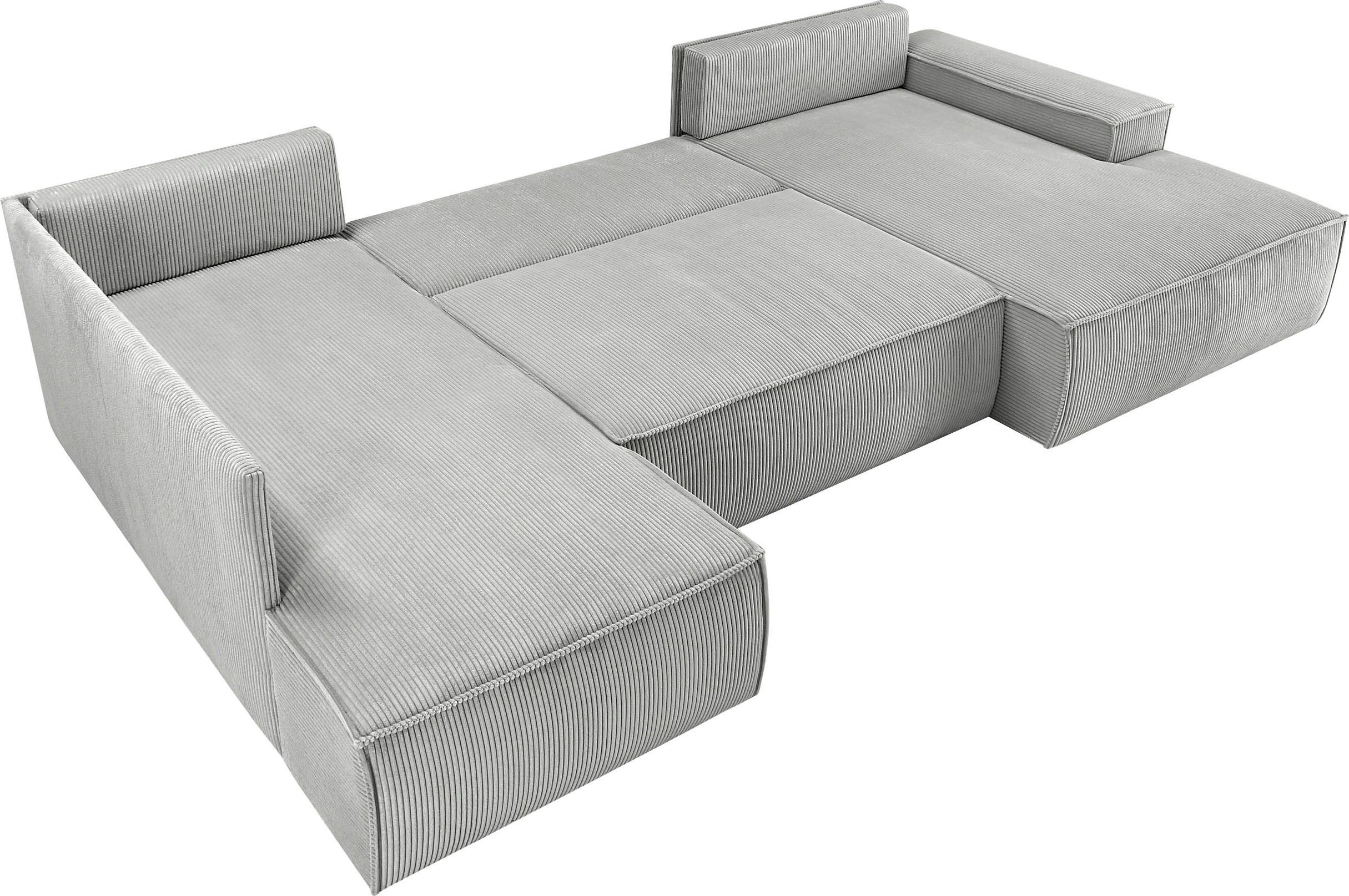 Home affaire Zithoek SHERWOOD 329 cm, U-vorm, slaapbank, Slaapfunctie met bedkist (194x139 cm), cord, vintage, fluweel