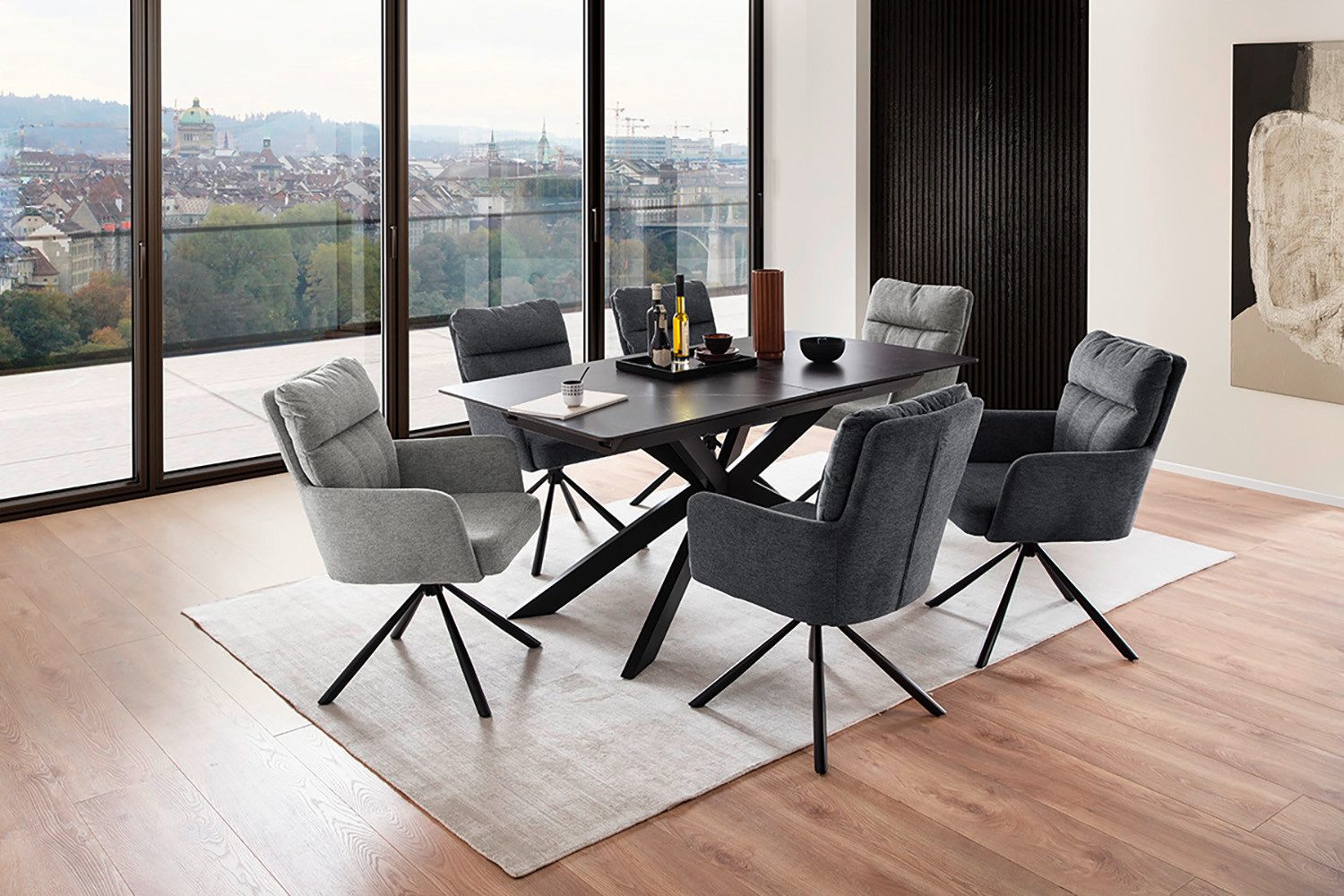 MCA furniture Eetkamerstoel Utica (2-set), draaibaar 180°, pocketvering, zithoogte ca. 50 cm