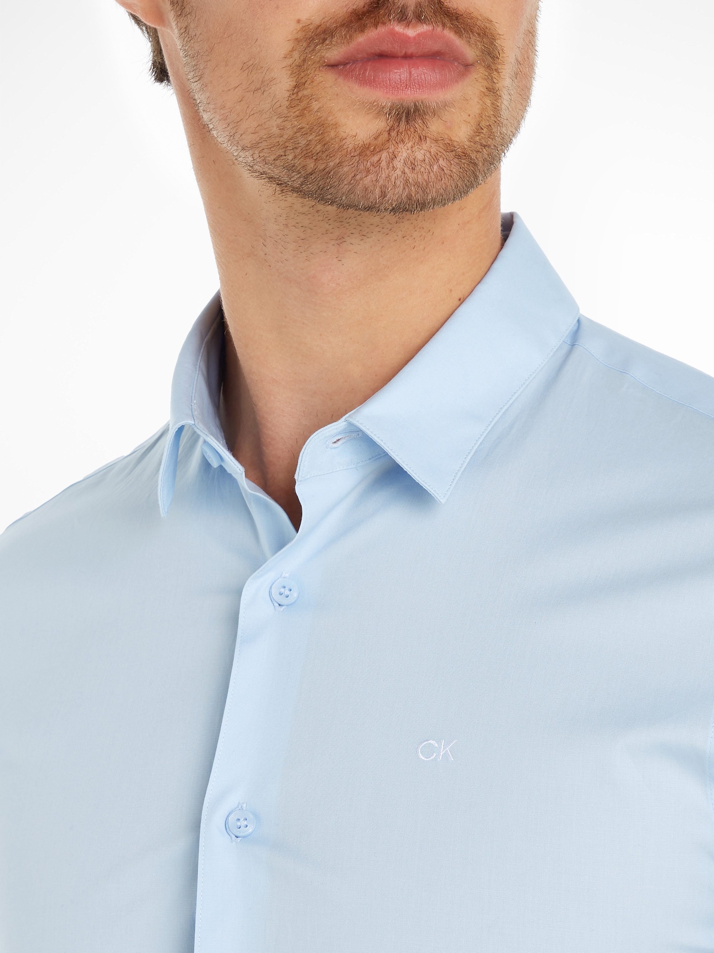 Calvin Klein Businessoverhemd STRETCH POPLIN SLIM SHIRT met calvin klein-logo op de borst