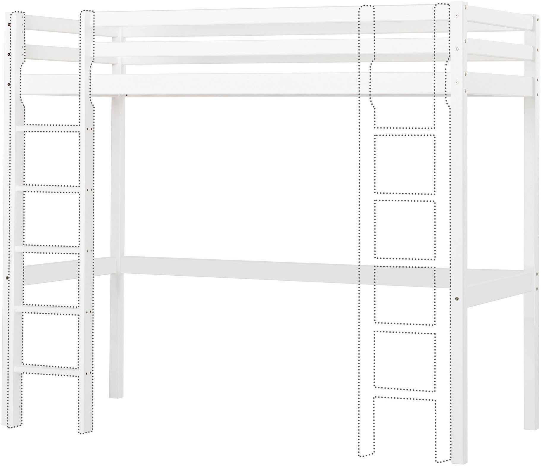 Hoppekids Hoogslaper ECO Dream 90x200 met bureau & loungebank / logeerbed Kinderbed van massief hout, bank uitschuifbaar tot logeerbed