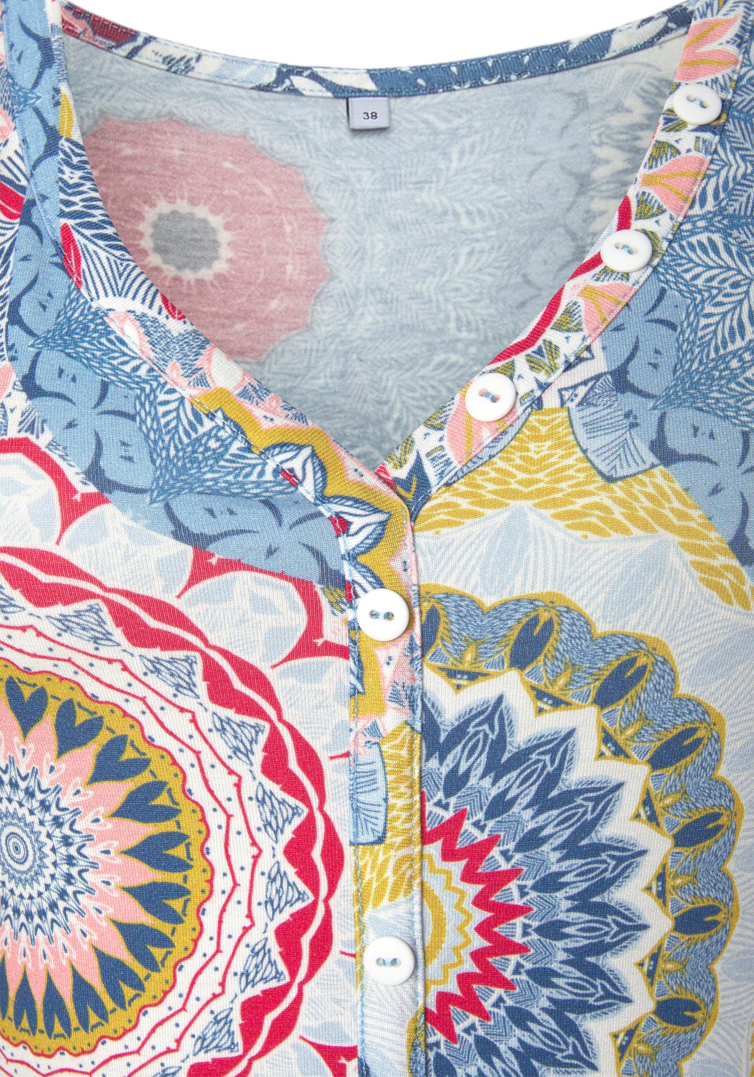 Vivance Jerseyjurk met all-over print en v-hals, kleurrijke zomerjurk