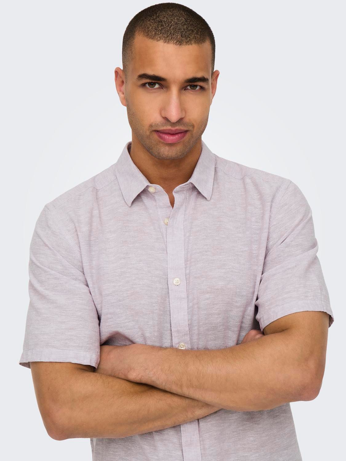 ONLY & SONS Overhemd met korte mouwen ONSCAIDEN SS SOLID LINEN SHIRT NOOS
