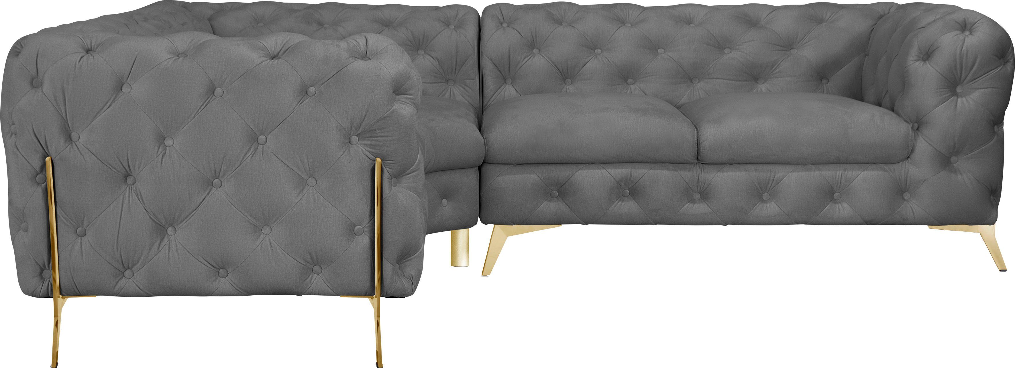 Leonique Chesterfield-bank Amaury L-vorm moderne chersterfield-look, breedte 262 cm, kleur van de poten ter keuze