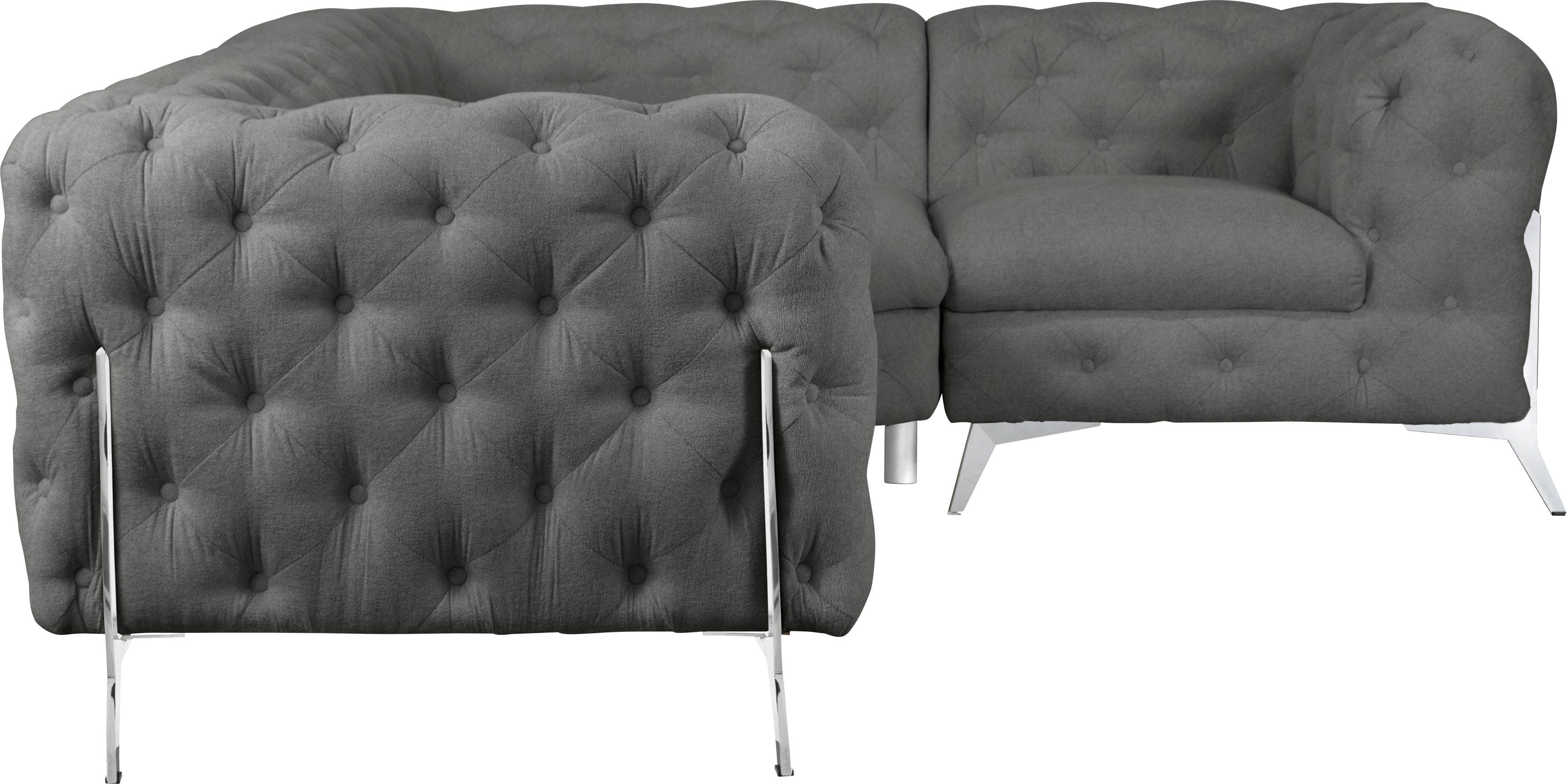 Leonique Chesterfield-bank Amaury L-vorm moderne chersterfield-look, breedte 262 cm, kleur van de poten ter keuze