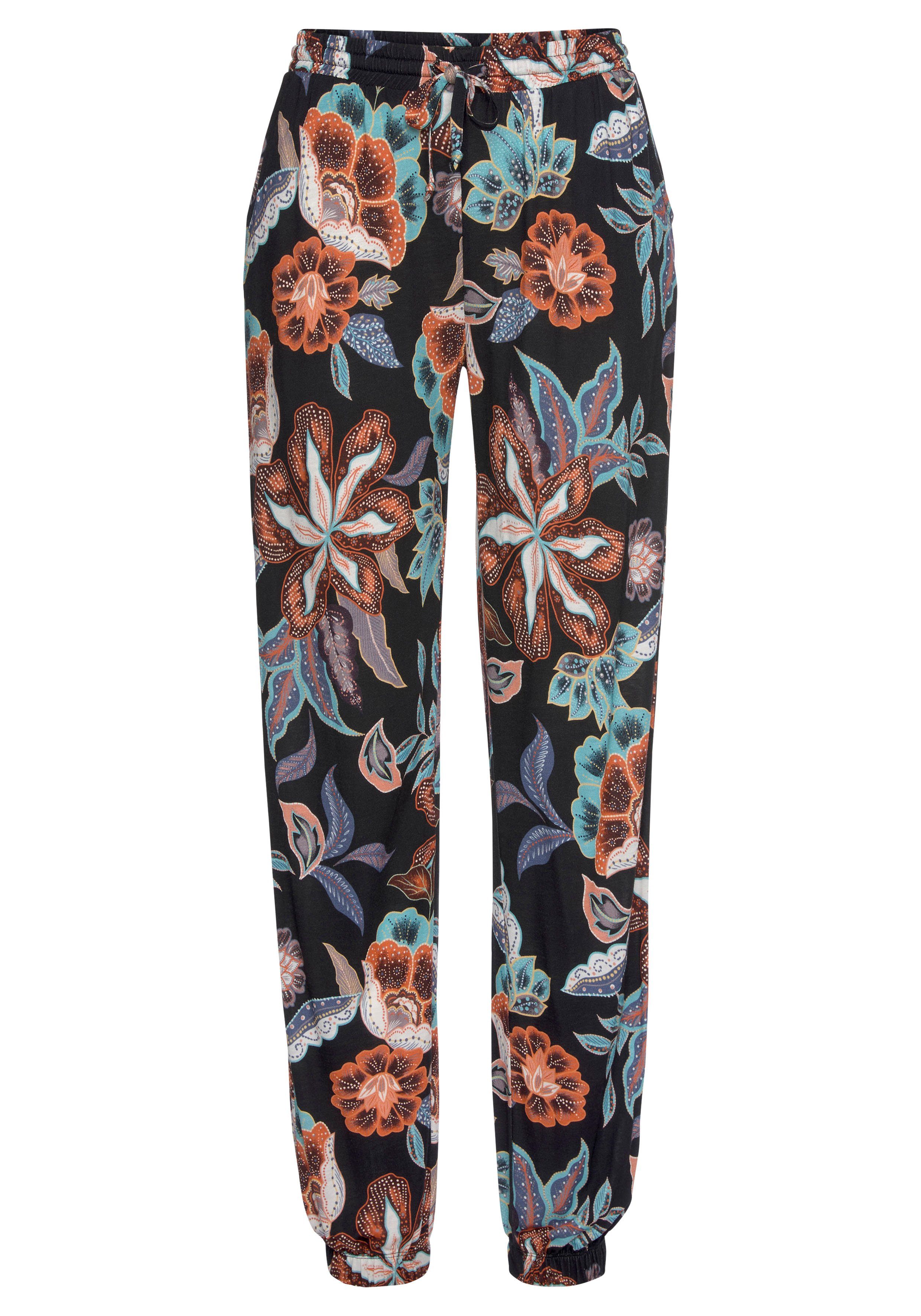Vivance Jerseybroek met grote bloemenprint en zakken, jersey broek, elastisch