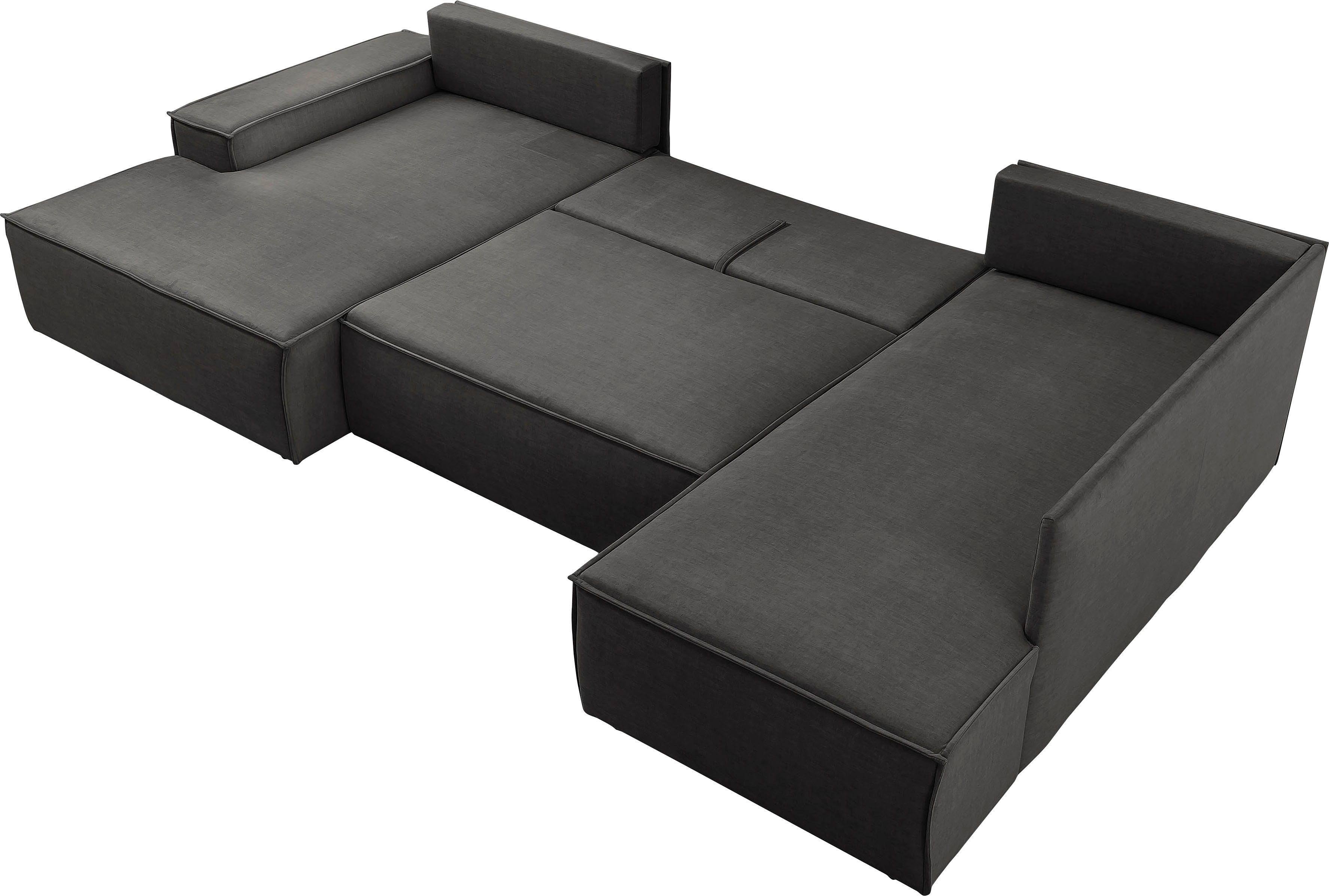 Home affaire Zithoek SHERWOOD 329 cm, U-vorm, slaapbank, Slaapfunctie met bedkist (194x139 cm), cord, vintage, fluweel