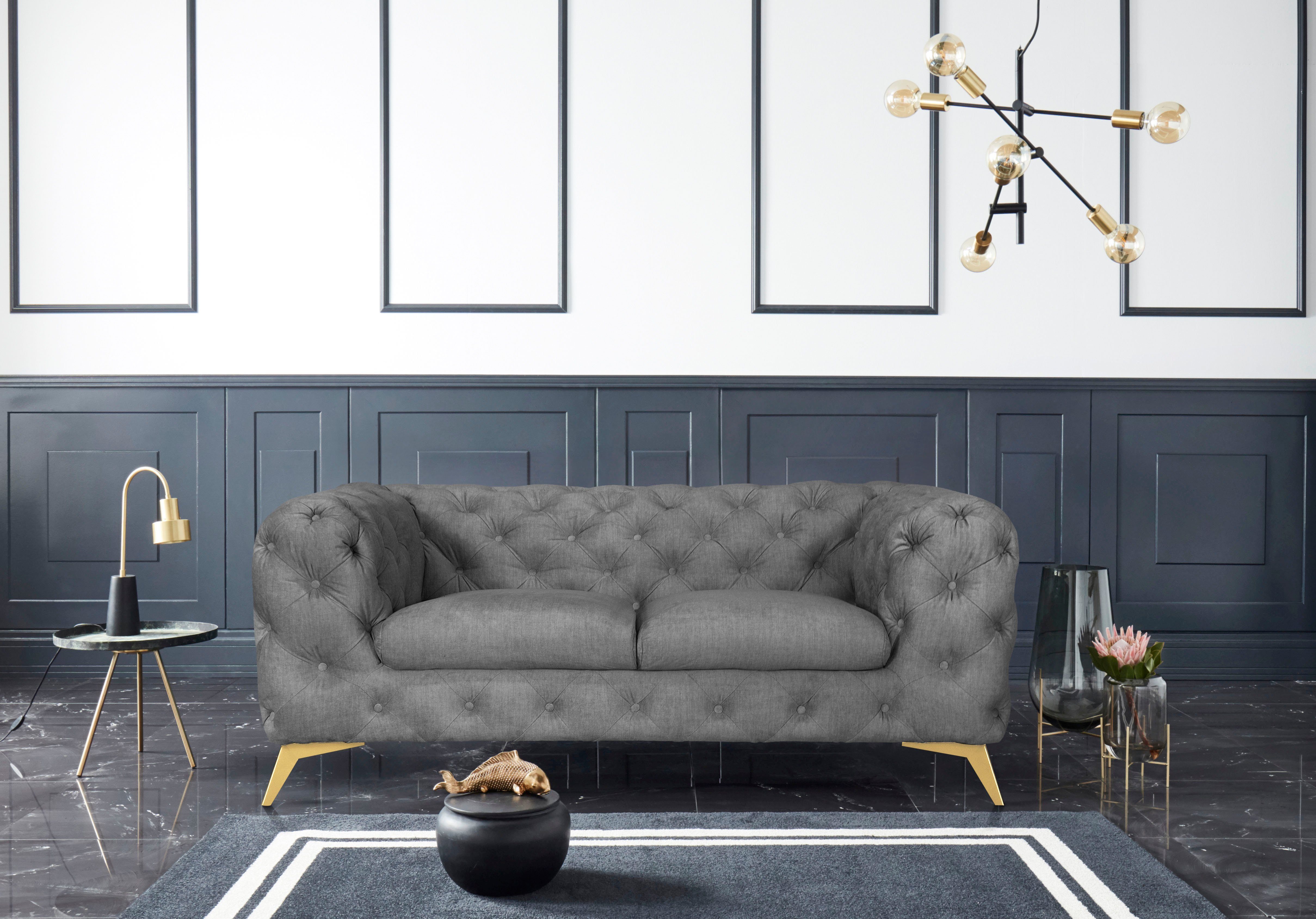 Leonique Chesterfield-bank Glynis luxueuze capitonnage, moderne chesterfield look, kleur van de poten ter keuze