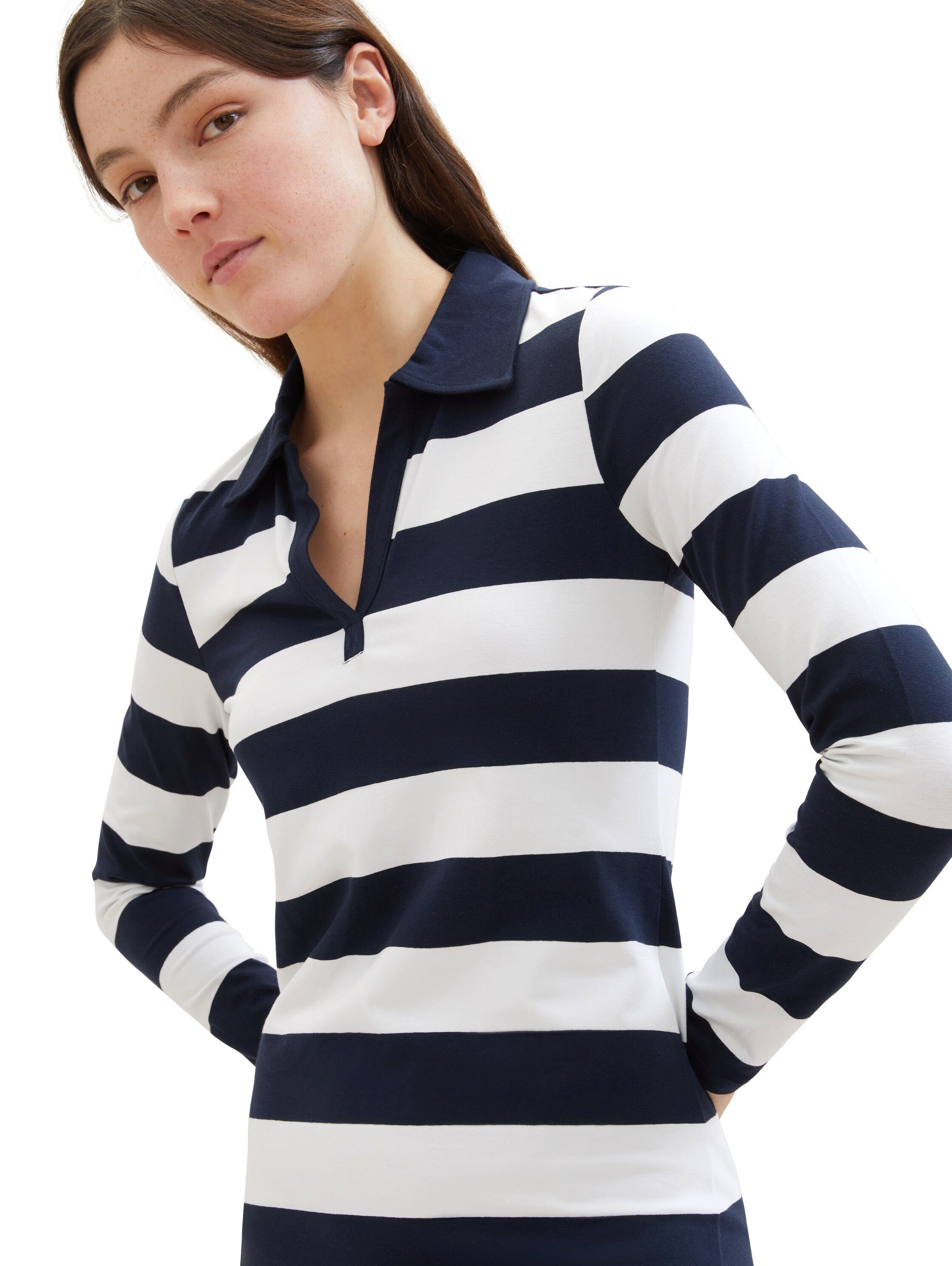 Tom Tailor Denim Jerseyjurk in streep-look en met v-halslijn