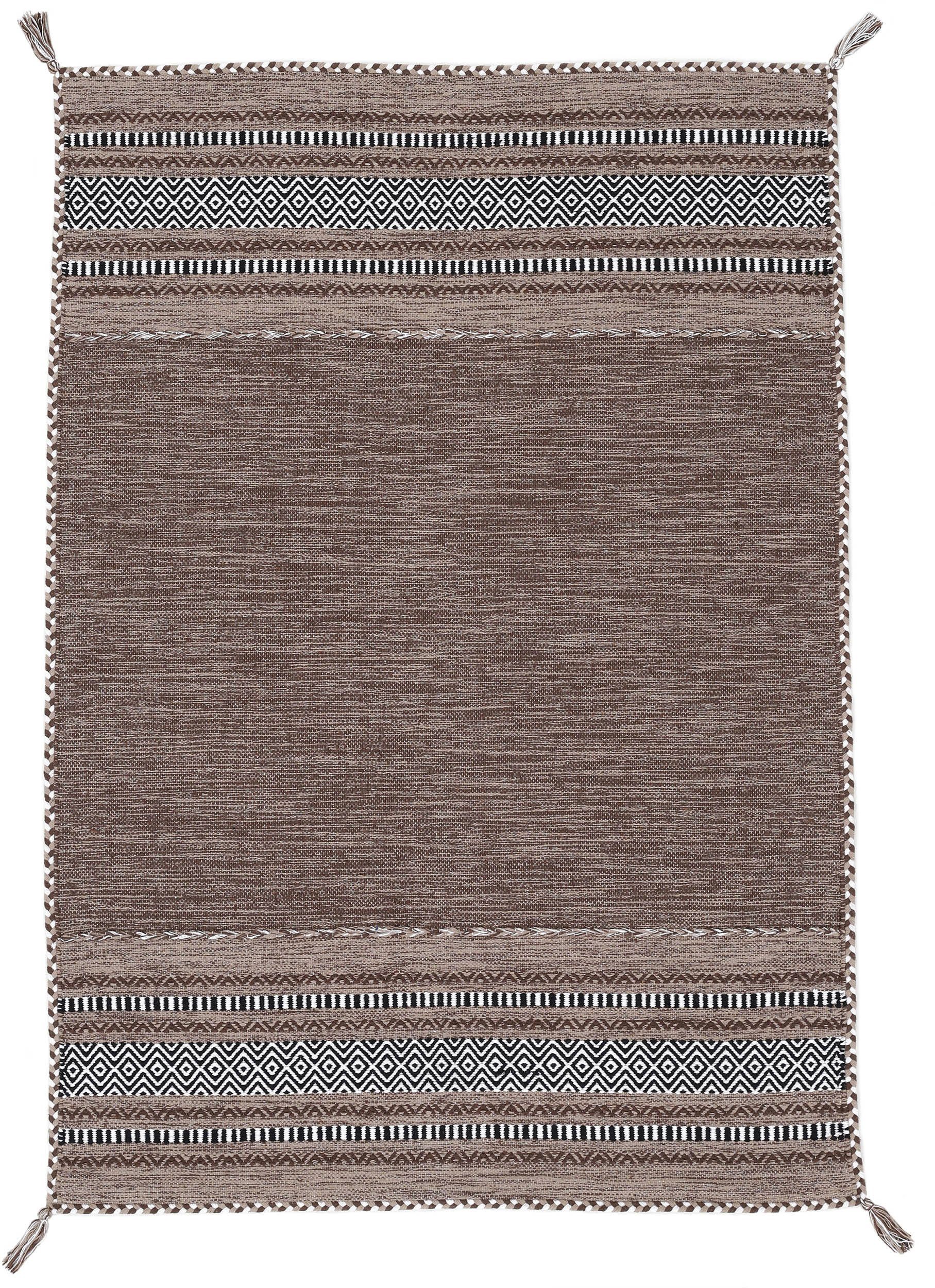 carpetfine Vloerkleed Kelim Azizi Katoenen, tweezijdig te gebruiken kleed met franje, woonkamer moderne vloerkleden maat 240x340 cm bruin