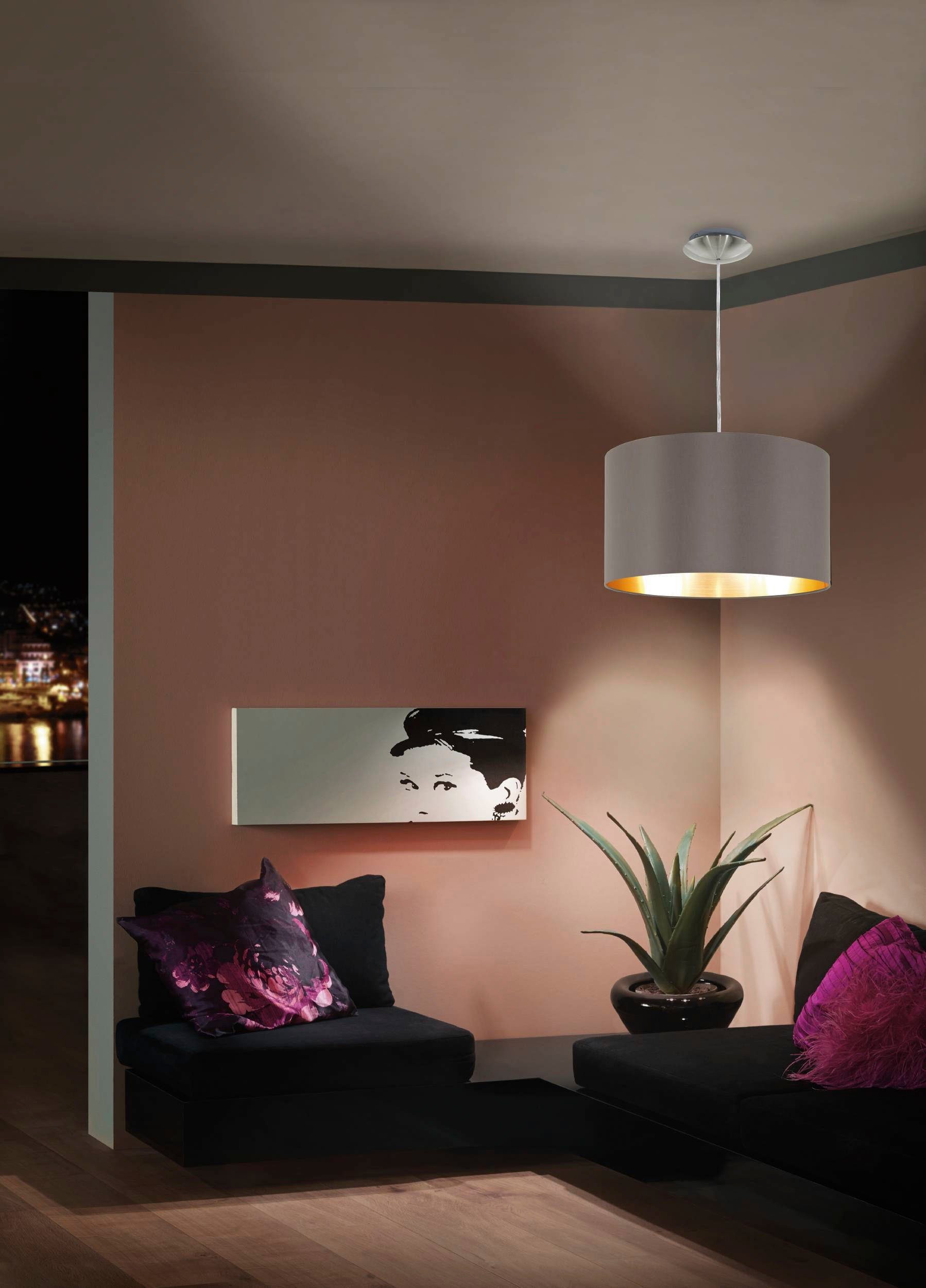 EGLO Hanglamp MASERLO Textiel hanglamp, cappuccino/goudkleur, lampenkap, E27, Ø 38 cm