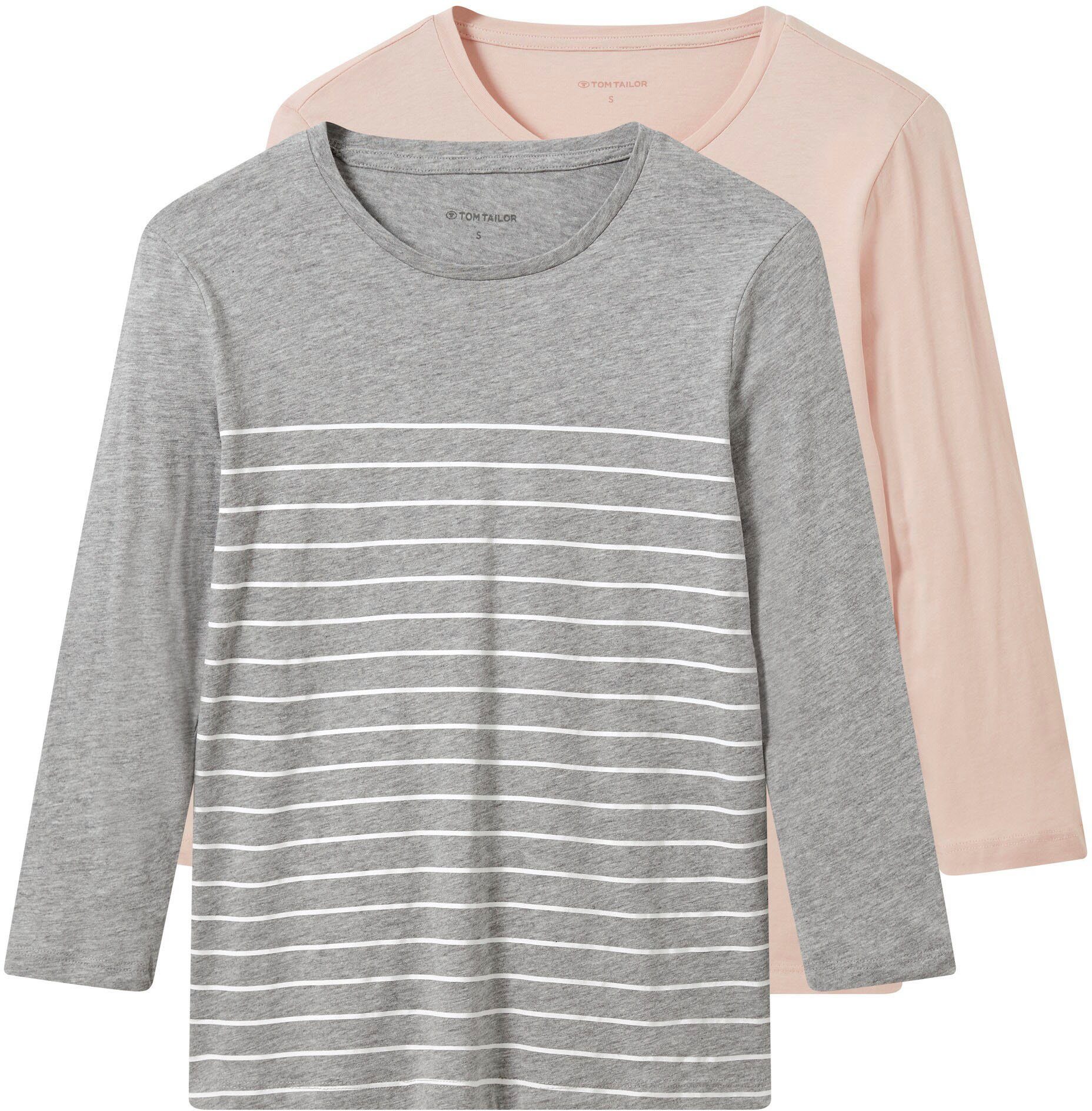 Tom Tailor Shirt met 3/4-mouwen dubbel - strepen + uni (2-delig, Set van 2)