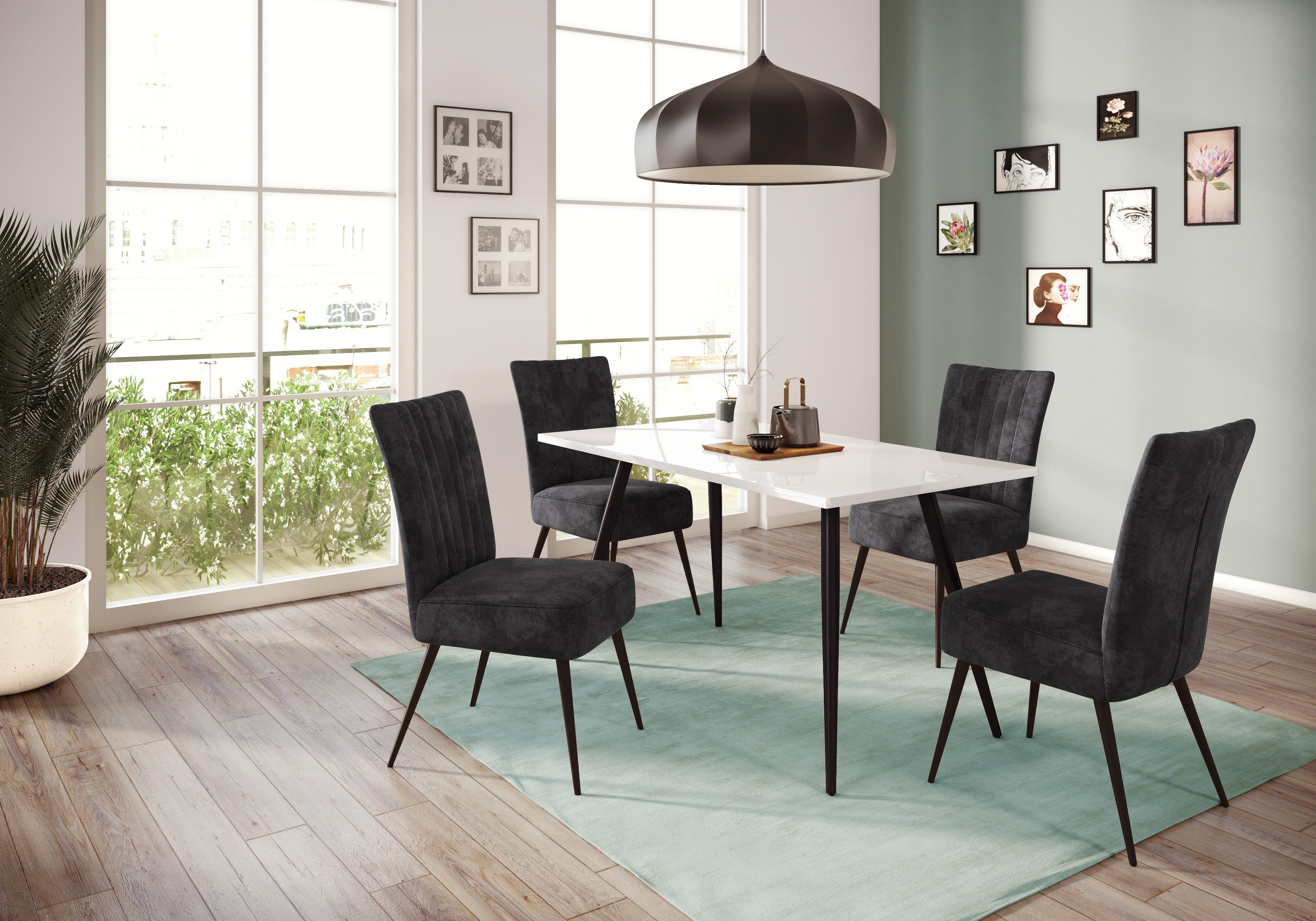 HELA Eettafel Anika Hoogglanzend wit gelakt, tafelblad vast, tafel met 4 poten (1 stuk)