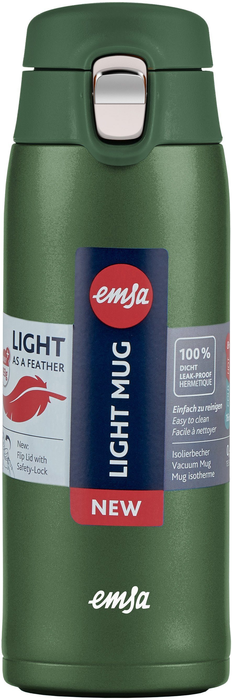 Emsa Thermosbeker Travel Mug Light 0,4l, licht, roestvrij staal, klapvergrendeling, 100% dicht, 8u heet/16u koud