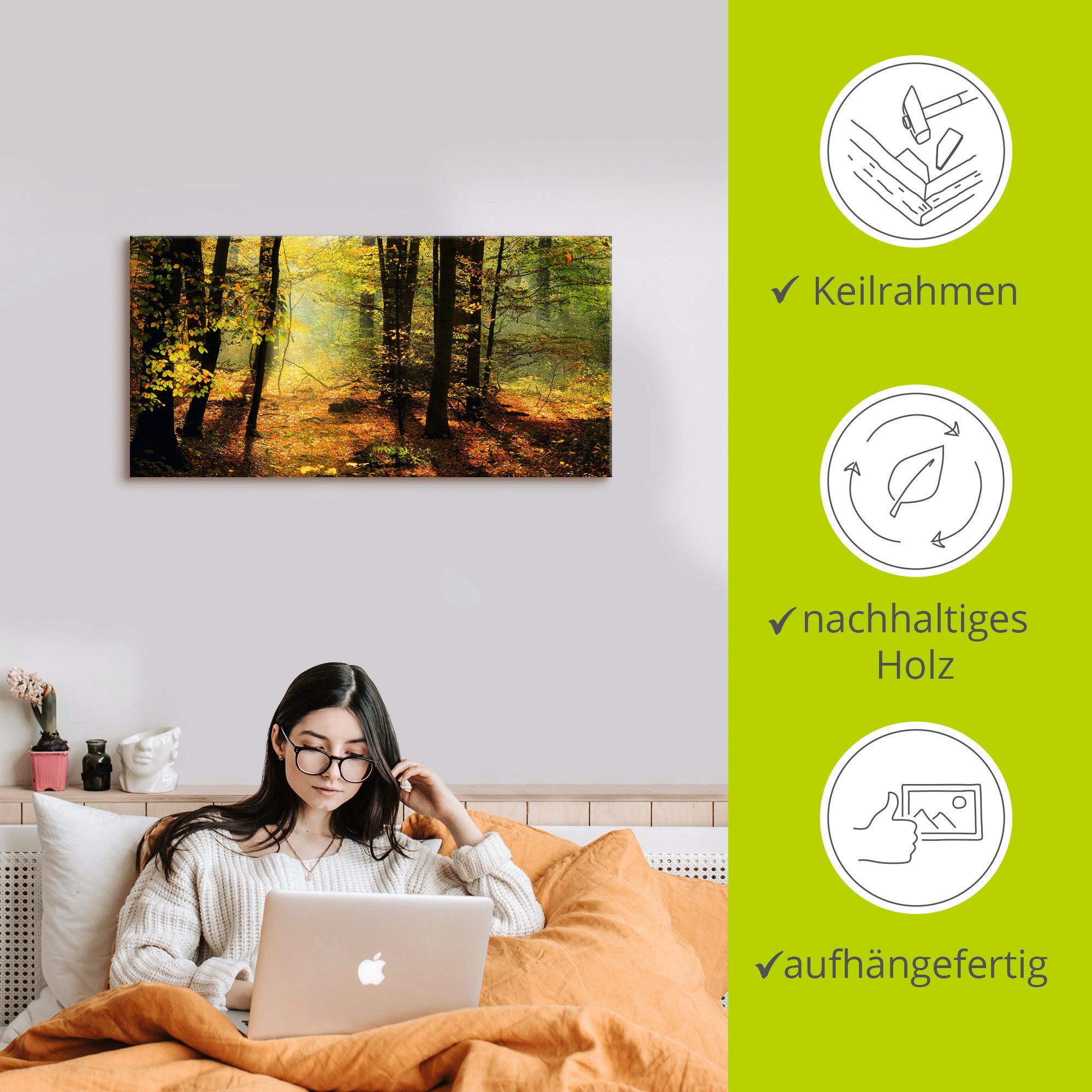 Artland Artprint Herfstlicht in het bos als artprint op linnen, poster, muursticker in verschillende maten