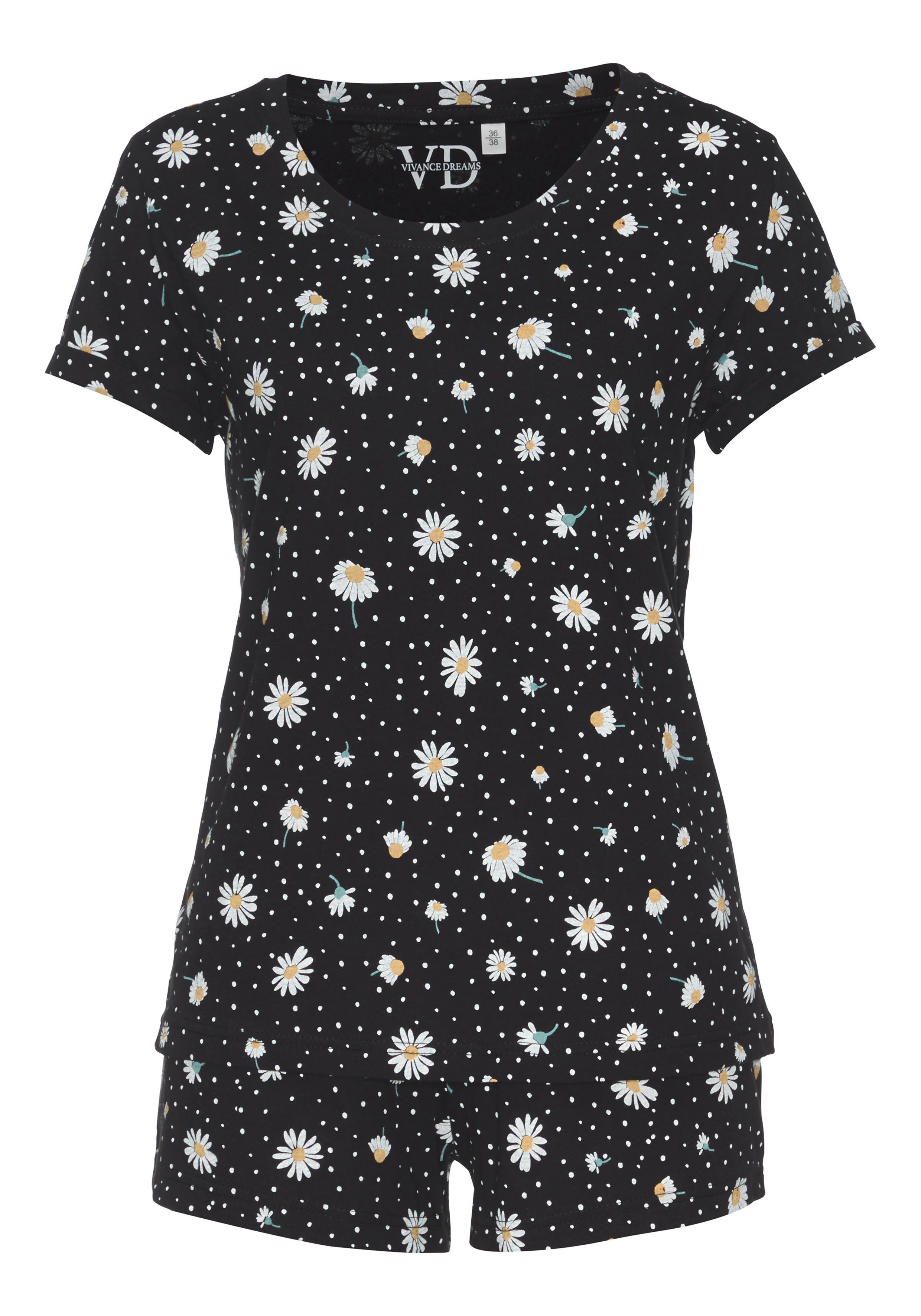 Vivance Dreams Shortama met madeliefje-print (2-delig, 1 stuk)