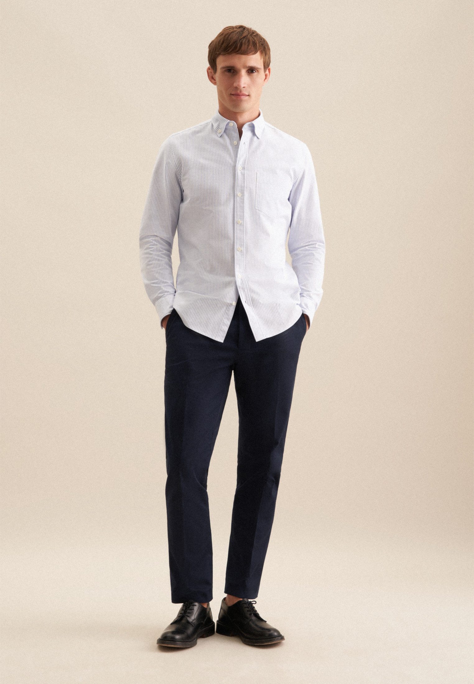 seidensticker Businessoverhemd Slim 1/1 Button-down kraag gestreept