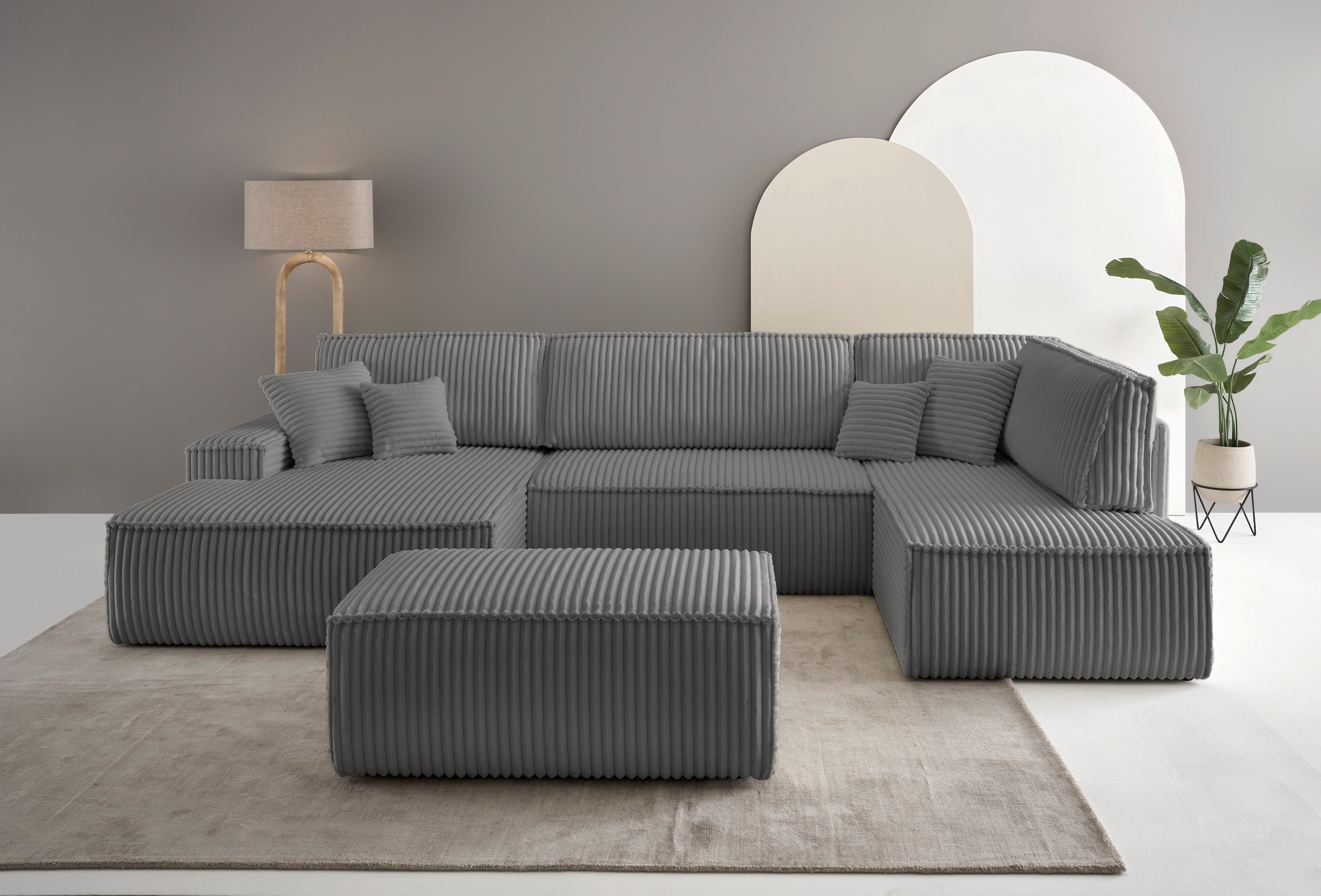 andas Zithoek FINNLEY U-model XXL 329 cm, bedbank, slaapfunctie m. bedkist