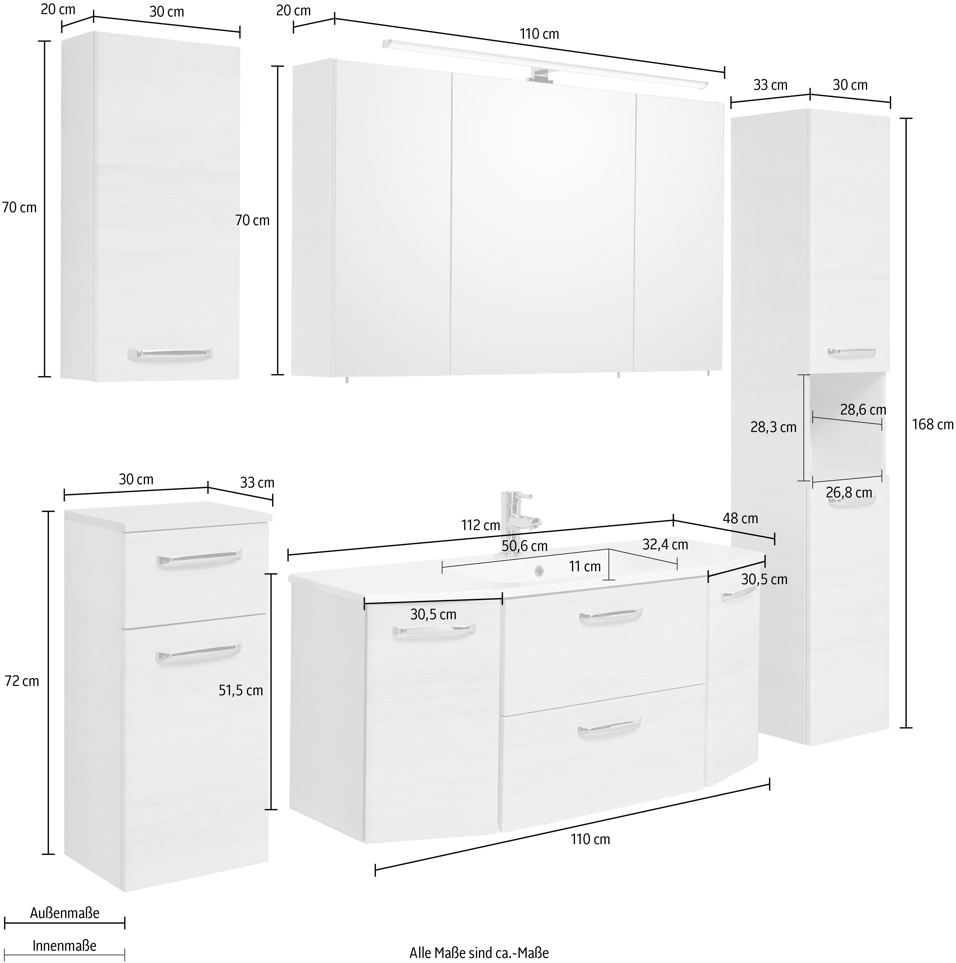 Saphir Badkamerserie Quickset 936 5-delig, mineralenmarmer wastafel met LED-spiegelkast (set, 5-delig)