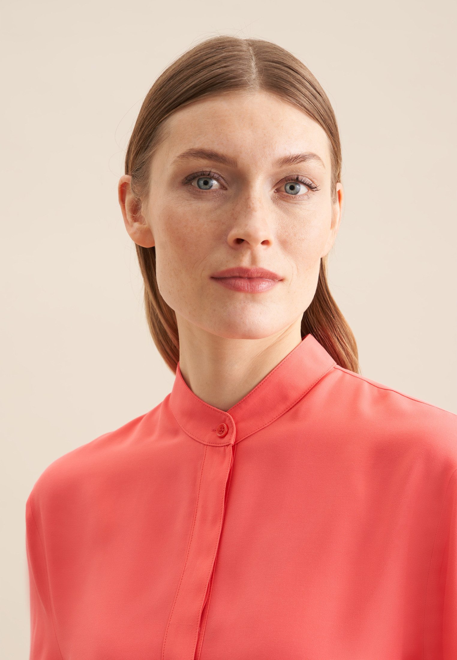 seidensticker Shirtblouse Zwarte roos Korte mouwen ronde hals uni