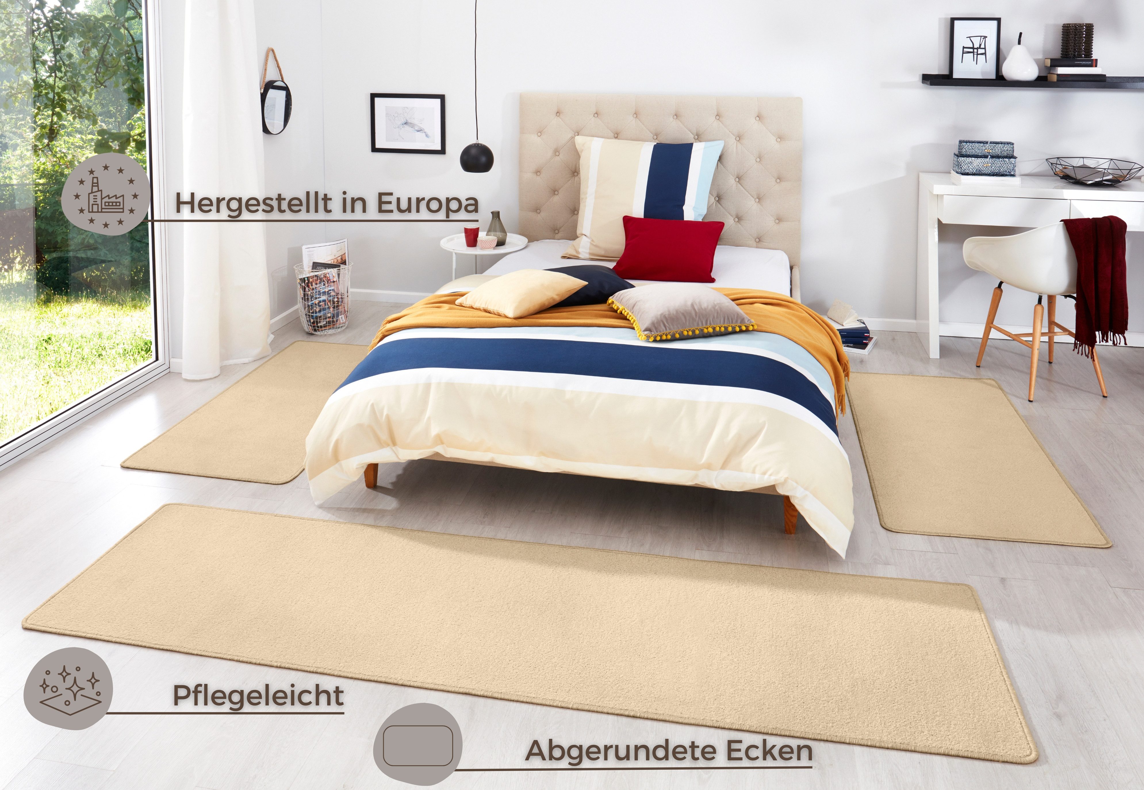 HANSE Home Set slaapkamerkleedjes Fancy Unikleur, slaapkamerkleed, 3-delige loperset voor de slaapkamer