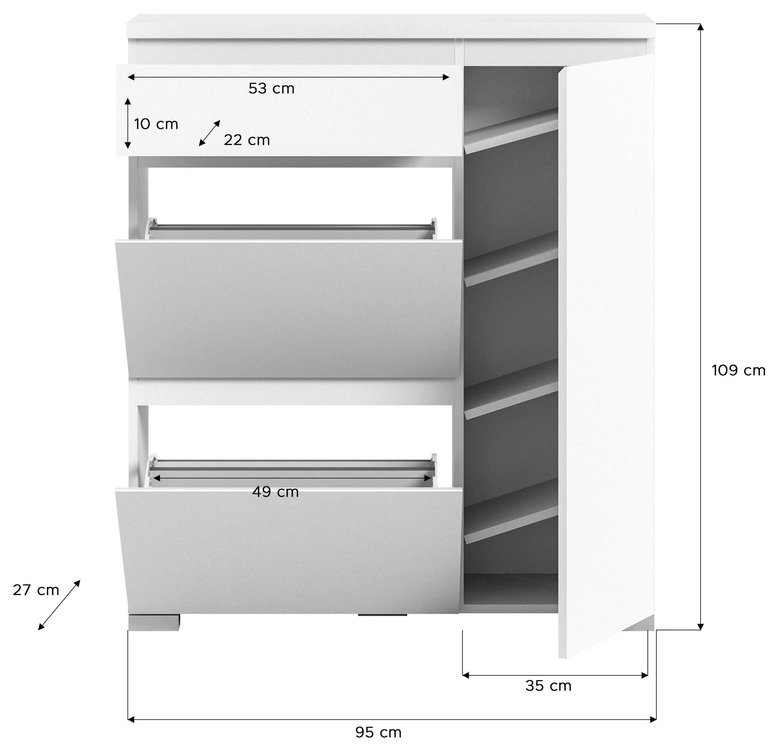 INOSIGN Schoenenkast Skoskap, Diepte 27 cm, 2 Deurtjes met schoenrol, 1 Lade, 1 Deur Plaats voor 6 paar schoenen, schoenenkipper, schoenenkast, schoenenrek, commode