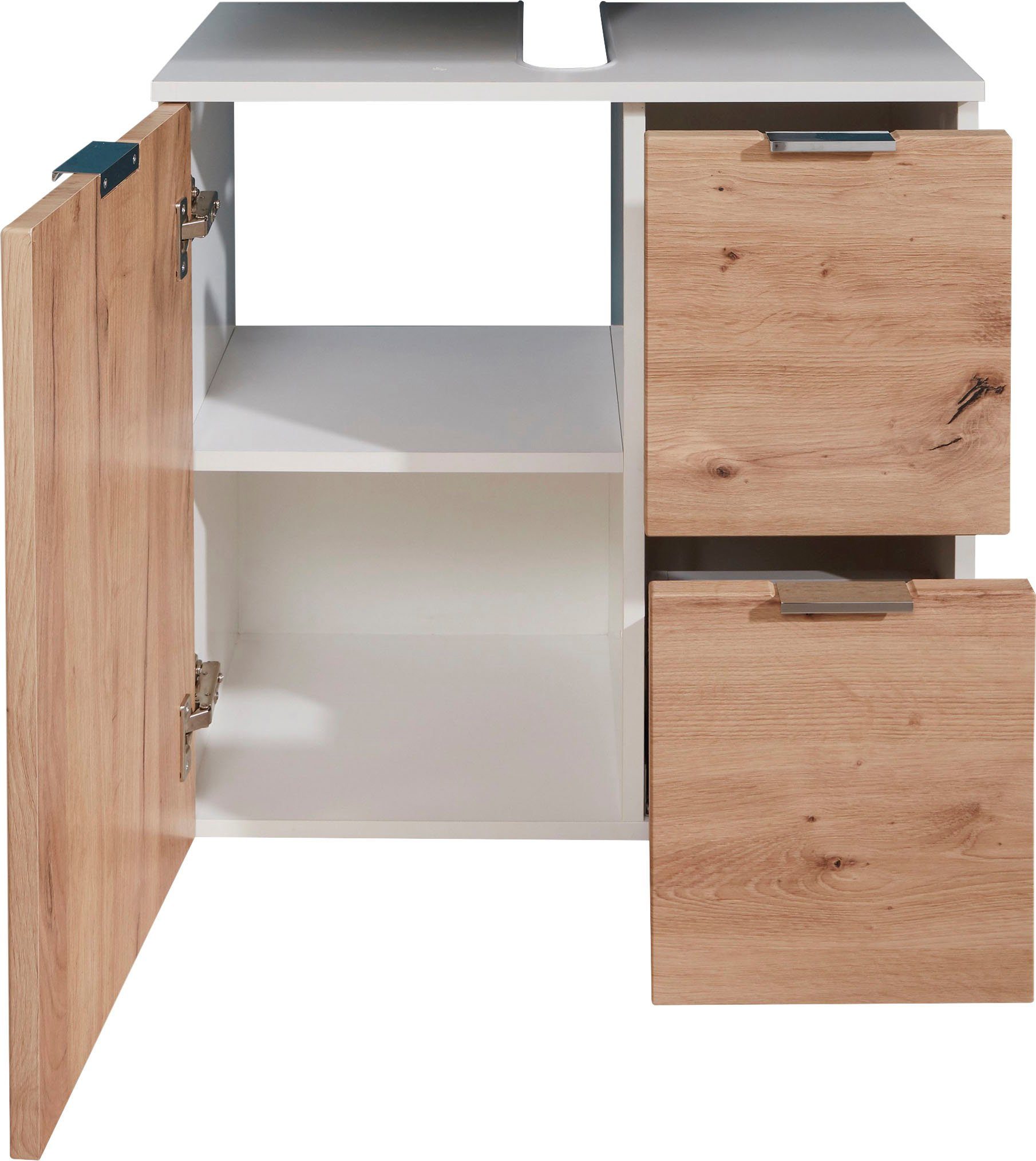 trendteam Wastafelonderkast Concept One Wastafel met 2 vakken en 2 lades in wit/echt houtlook