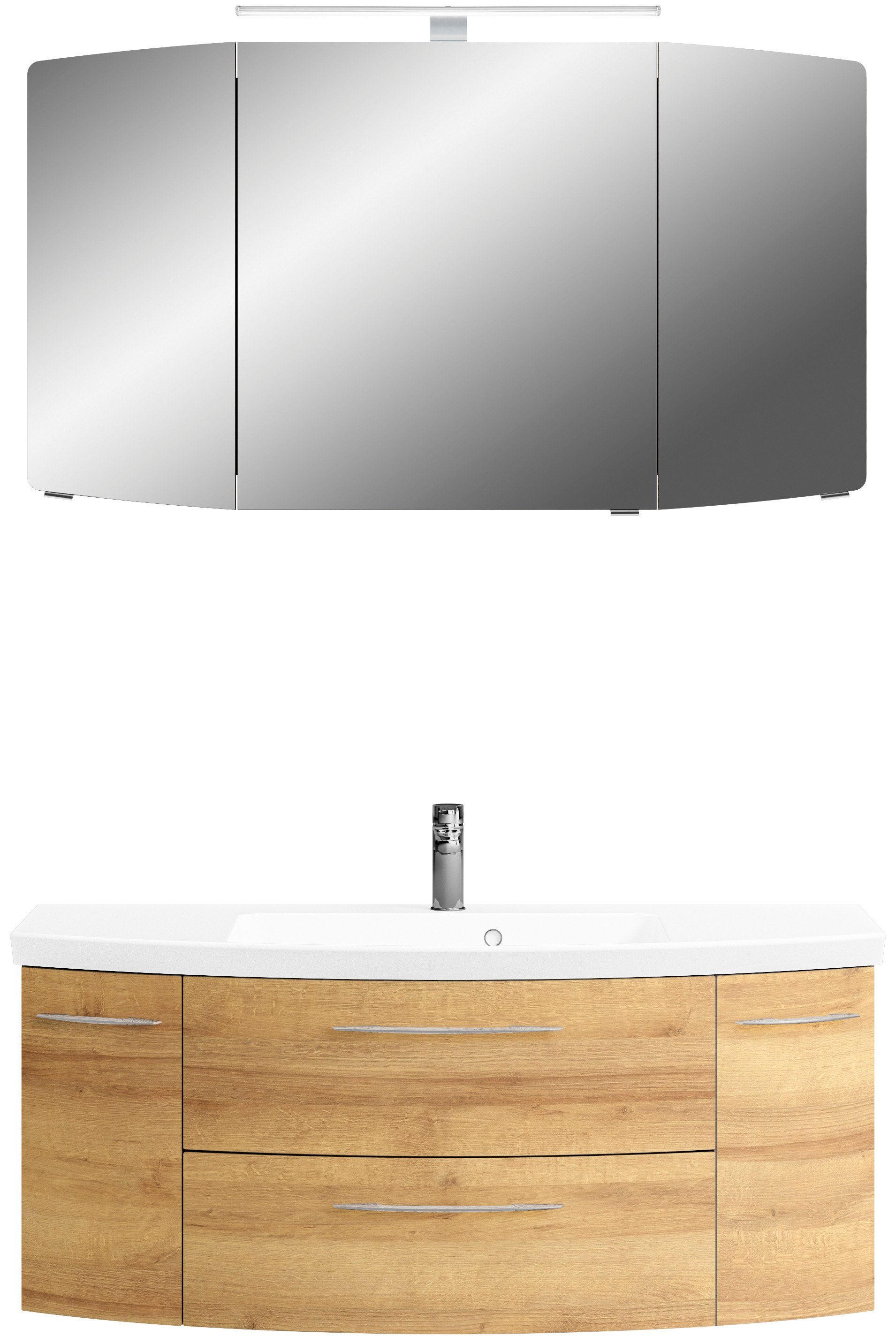 Saphir Badkamerserie Cassca sprint 2-delig mineraalmarmeren wastafel met led-spiegelkast (2-delig)