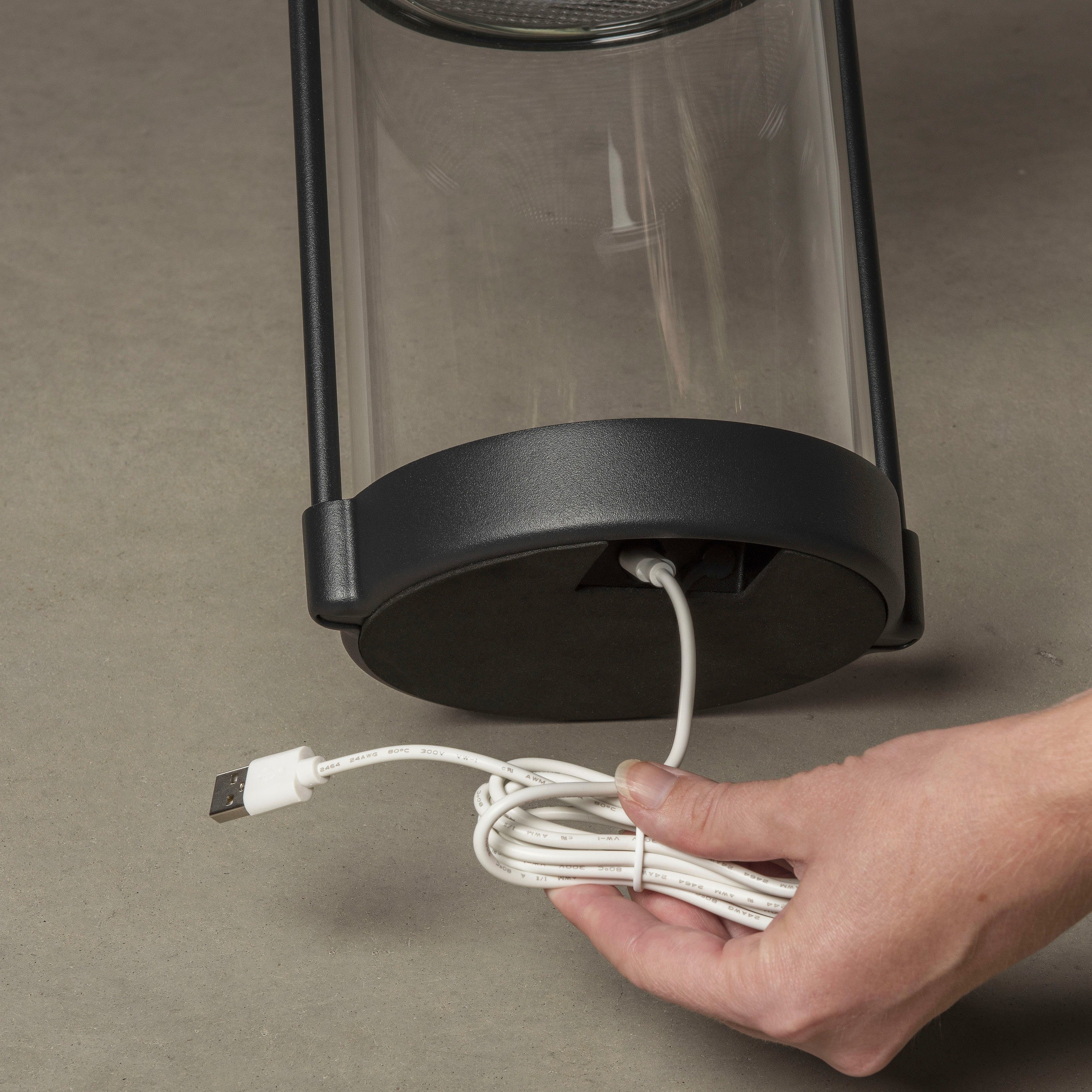 KONSTSMIDE Led lantaarn Crotone Crotone LED solar/USB-lantaarn zwart, dimbaar, schemering (2 stuks)