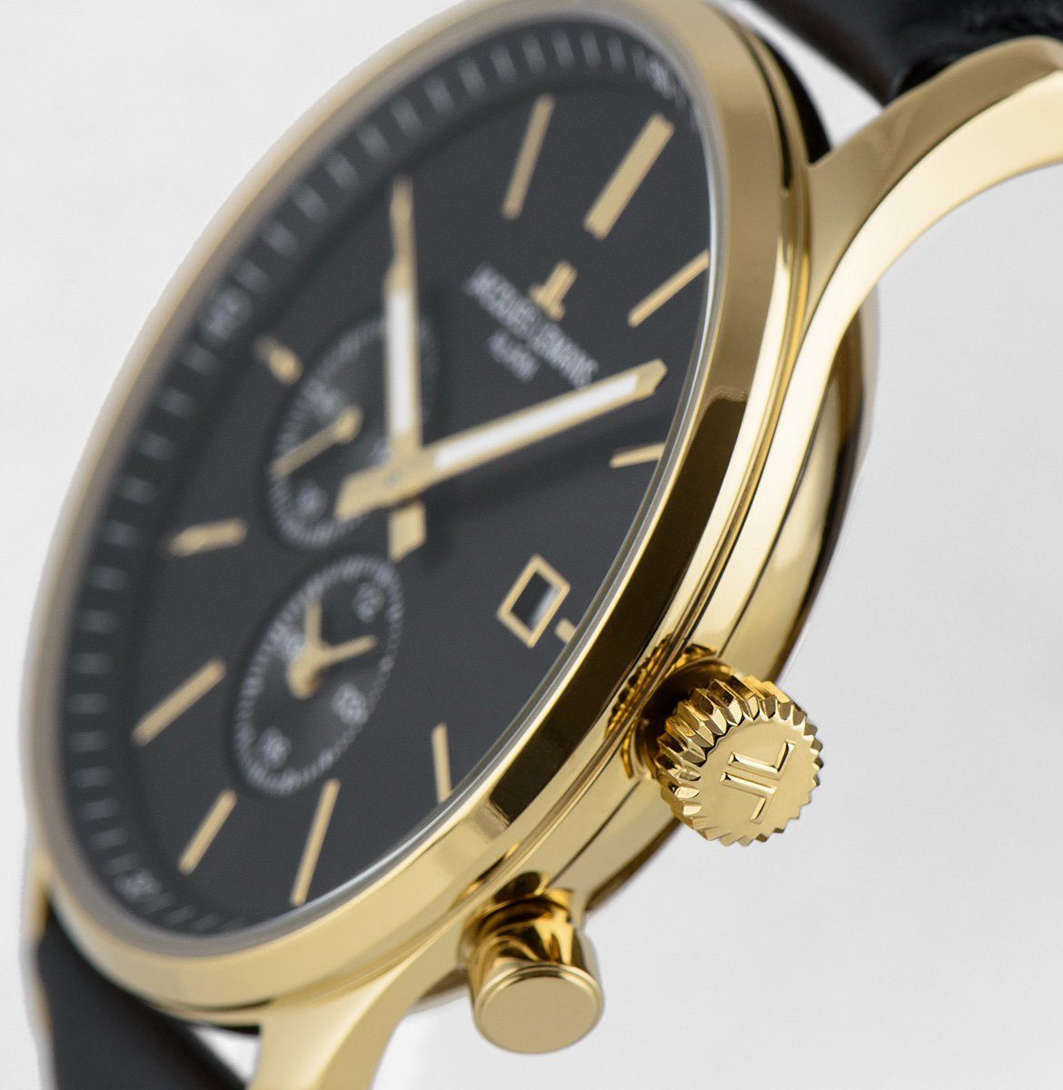 Jacques Lemans Kwartshorloge London, 1-2125C Horloge, herenhorloge, datum, glow-in-the-dark wijzers, leren band