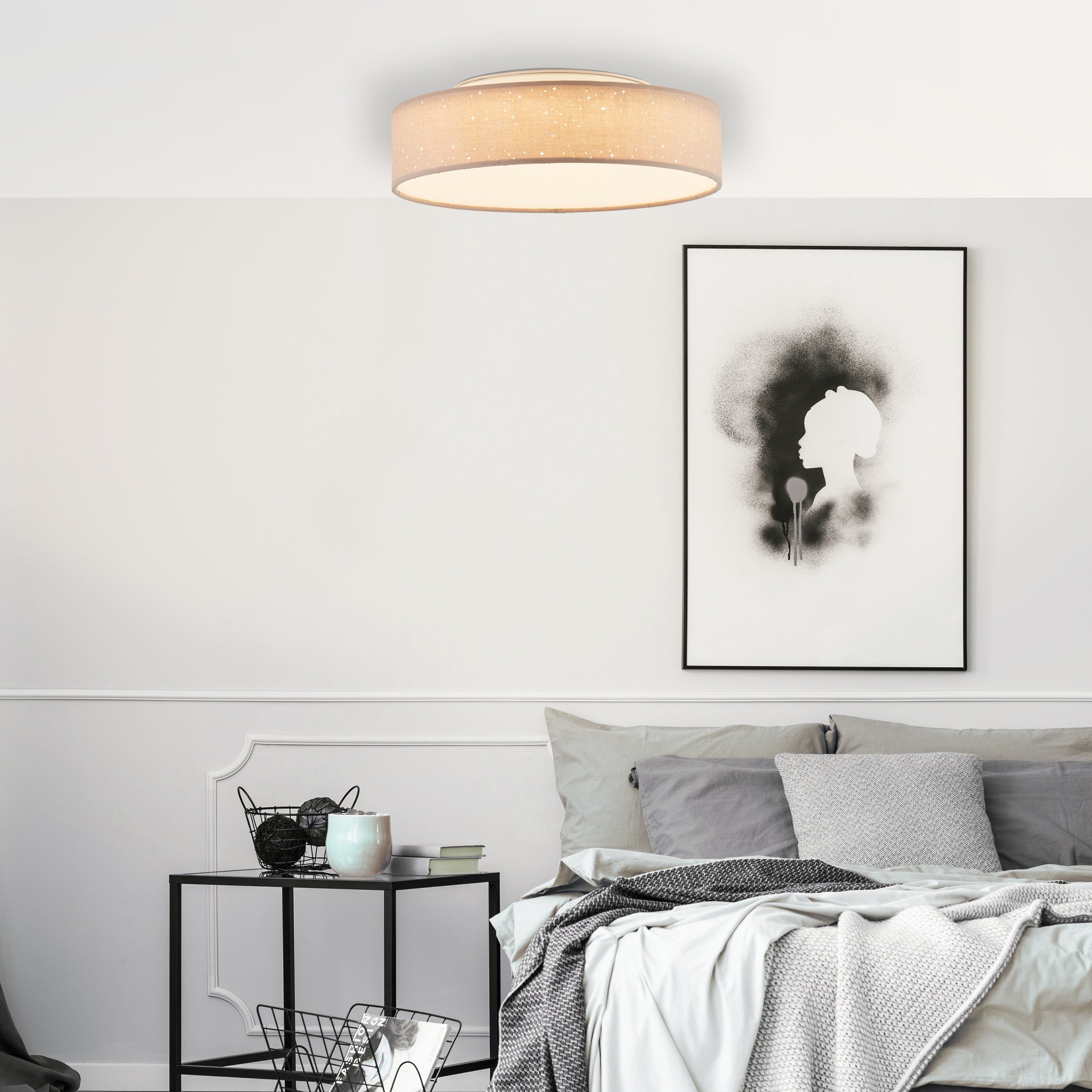 Brilliant Leuchten Plafondlamp Baska Ø 38 cm, stoffen kap sterrenhemel-look, 3-traps dimbaar (1 stuk)