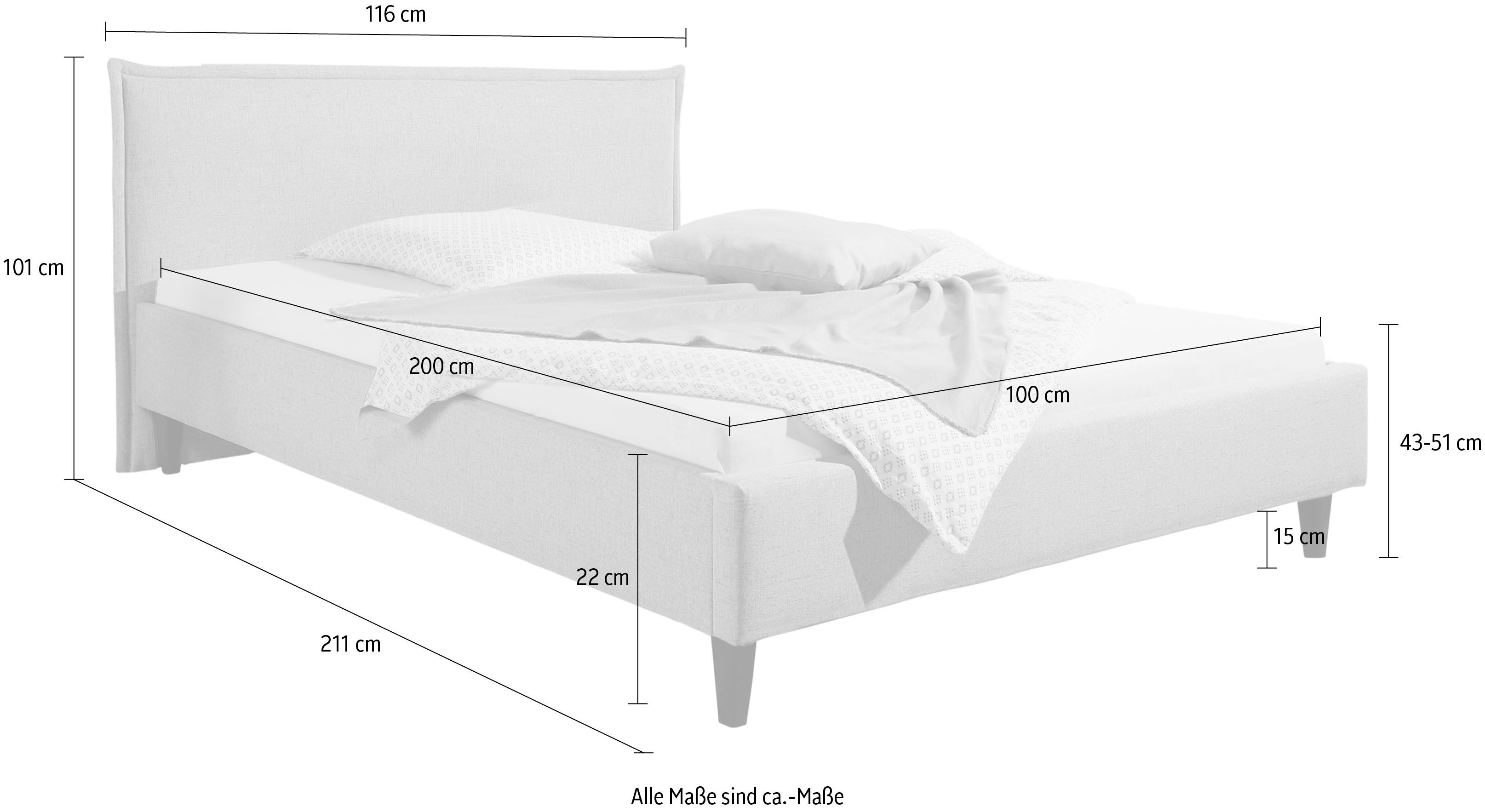 Maintal Gestoffeerd bed Gustine Zijkanten van het bed zelf te monteren, zonder bedkist