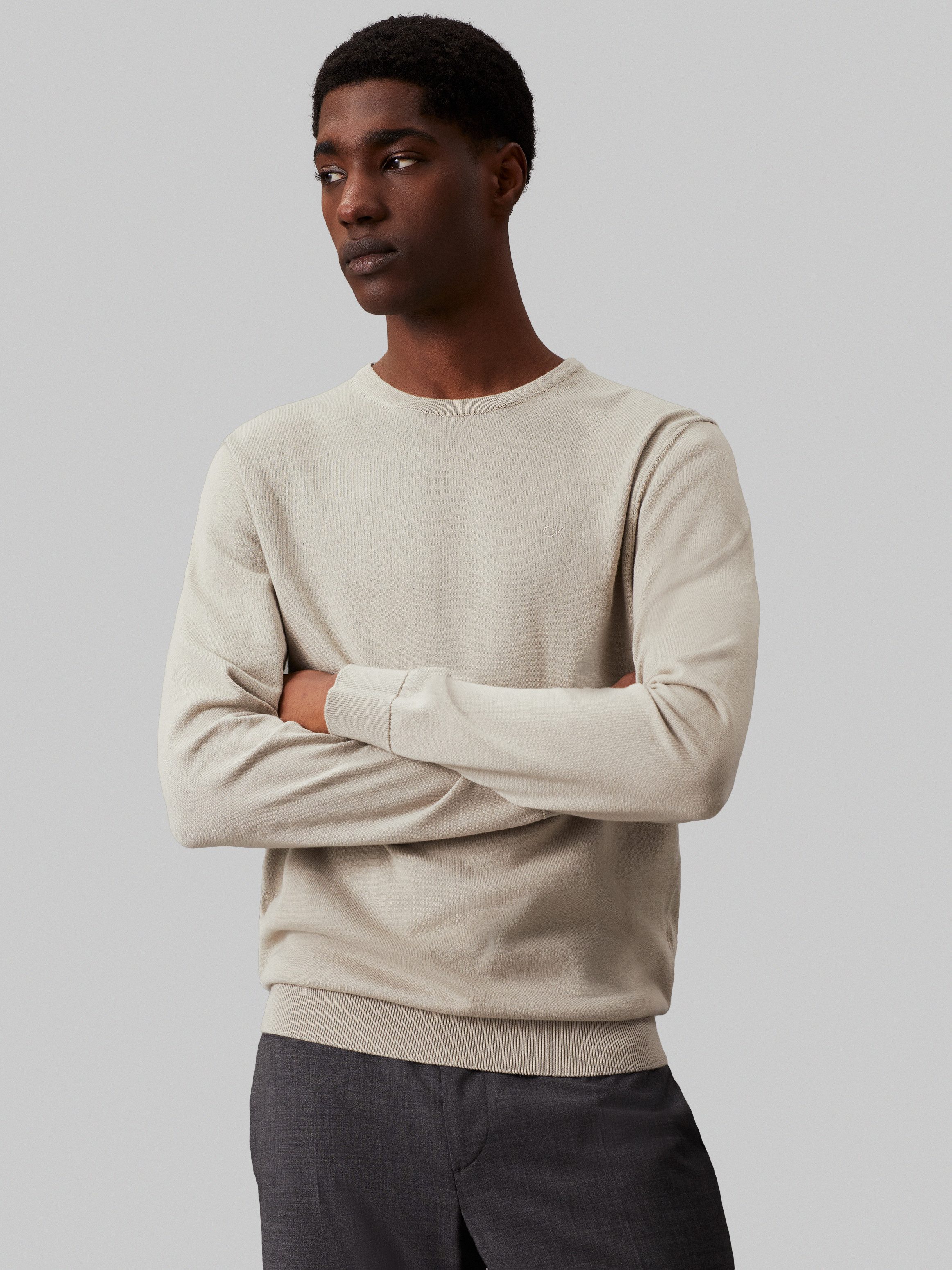 Calvin Klein Trui met ronde hals COTTON SILK BLEND CN SWEATER heren pullovers maat XL beige