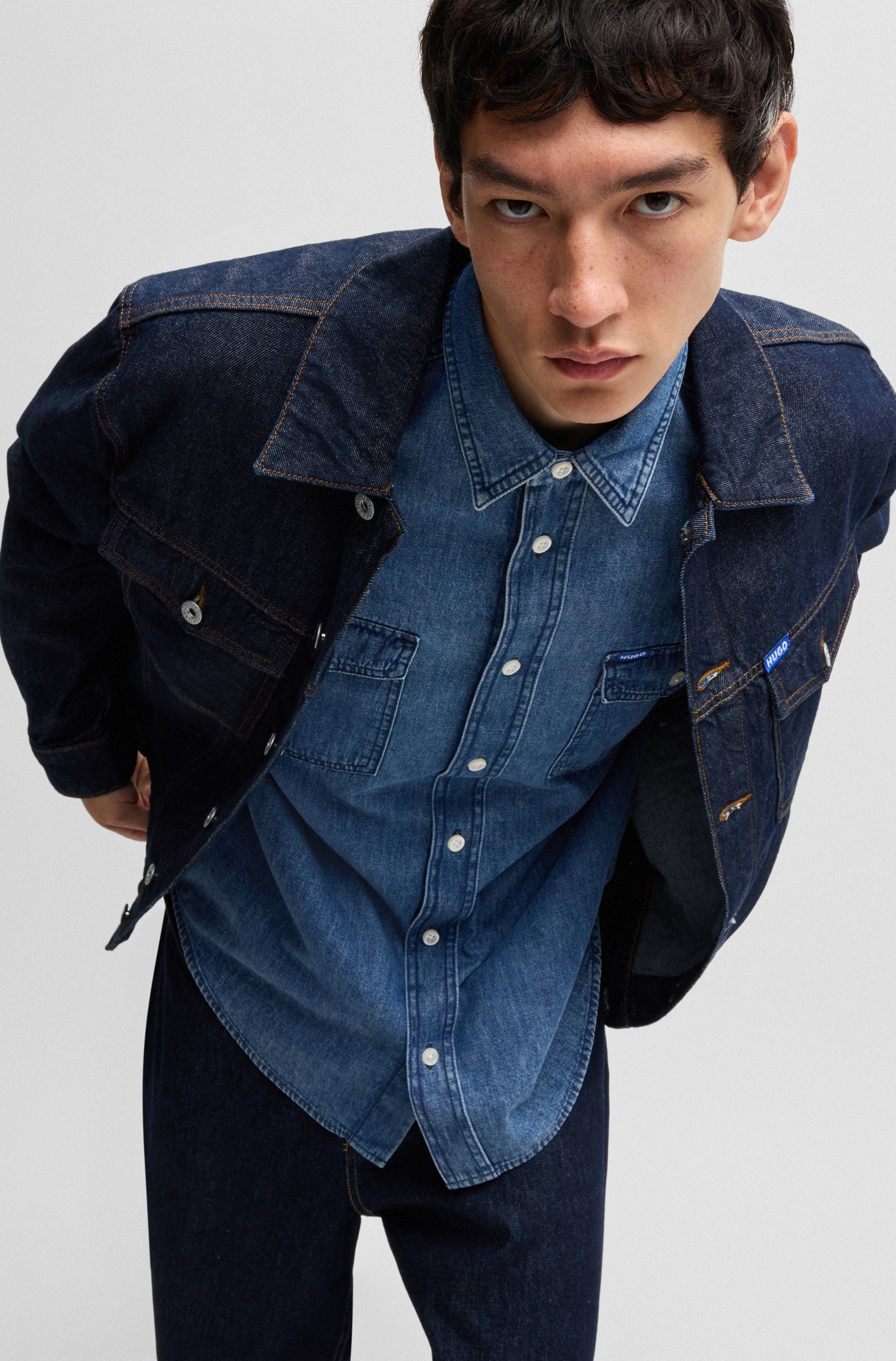 HUGO Blue Jeans overhemd Ebino in coole wassing