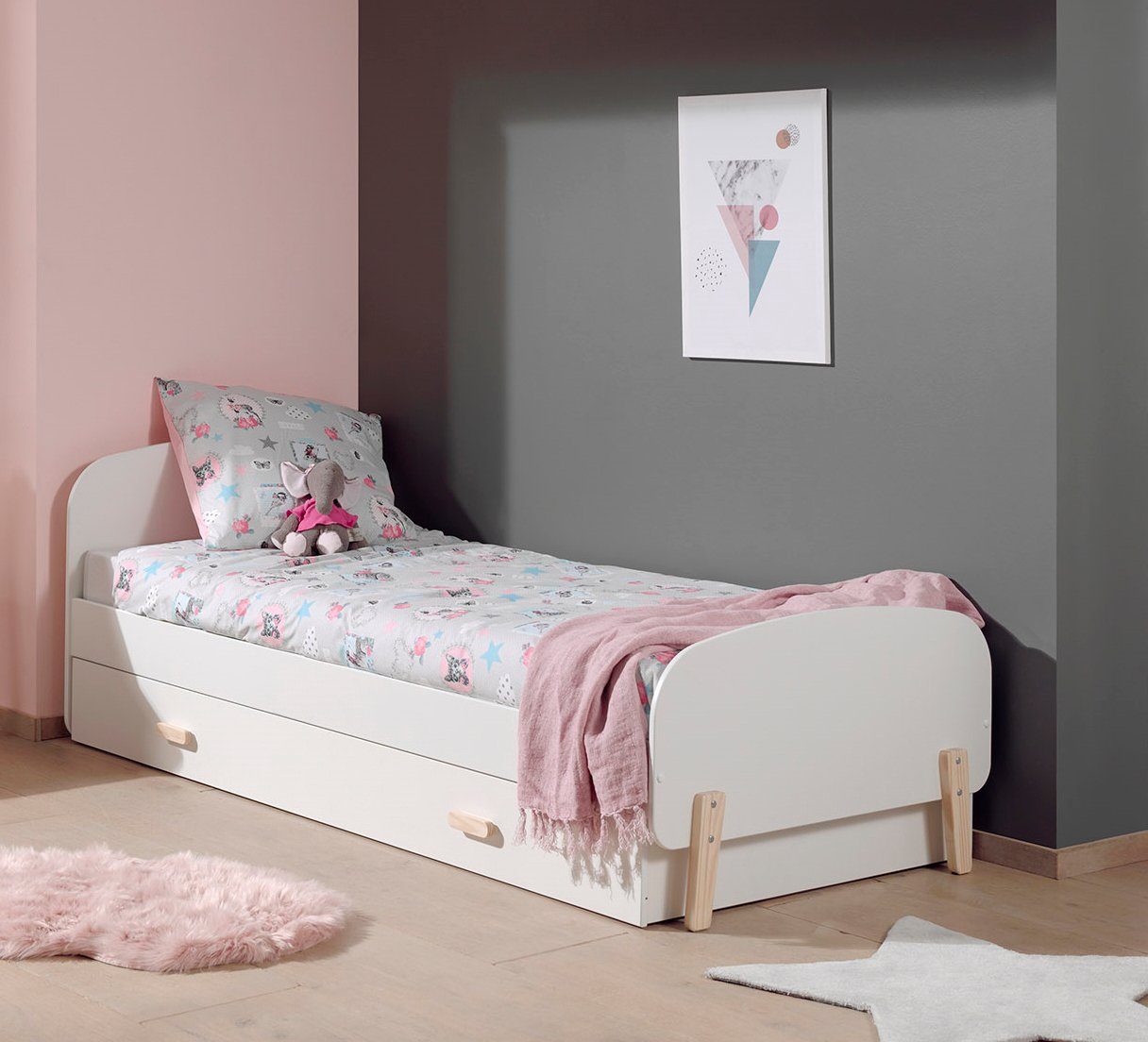 Vipack 1-persoonsledikant Ligoppervlak 90x200 cm met lattenbodem en onderbedlade, wit gelakt