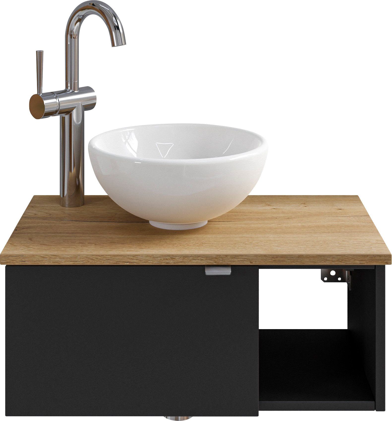 Saphir Wastafelonderkast Serie 6915 wastafel met onderkast voor gastenbadkamer, tweede toilet (3-delig) wastafelmeubels zwart