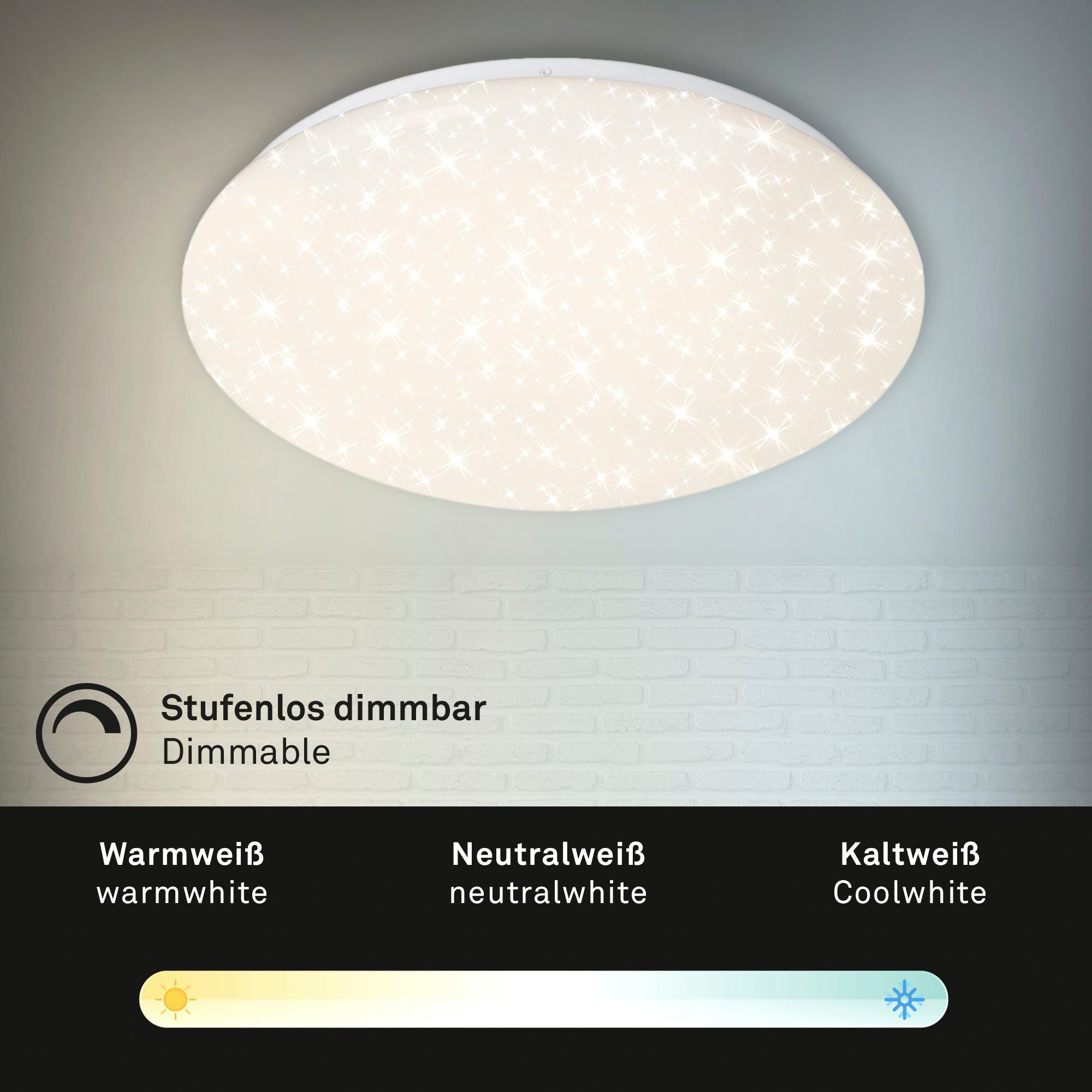 Briloner Leuchten Led-plafondlamp 3367216 VERB Sterrenhemel, 38x6,5 cm, wit, 23W, woonkamer, slaapkamer, keuken