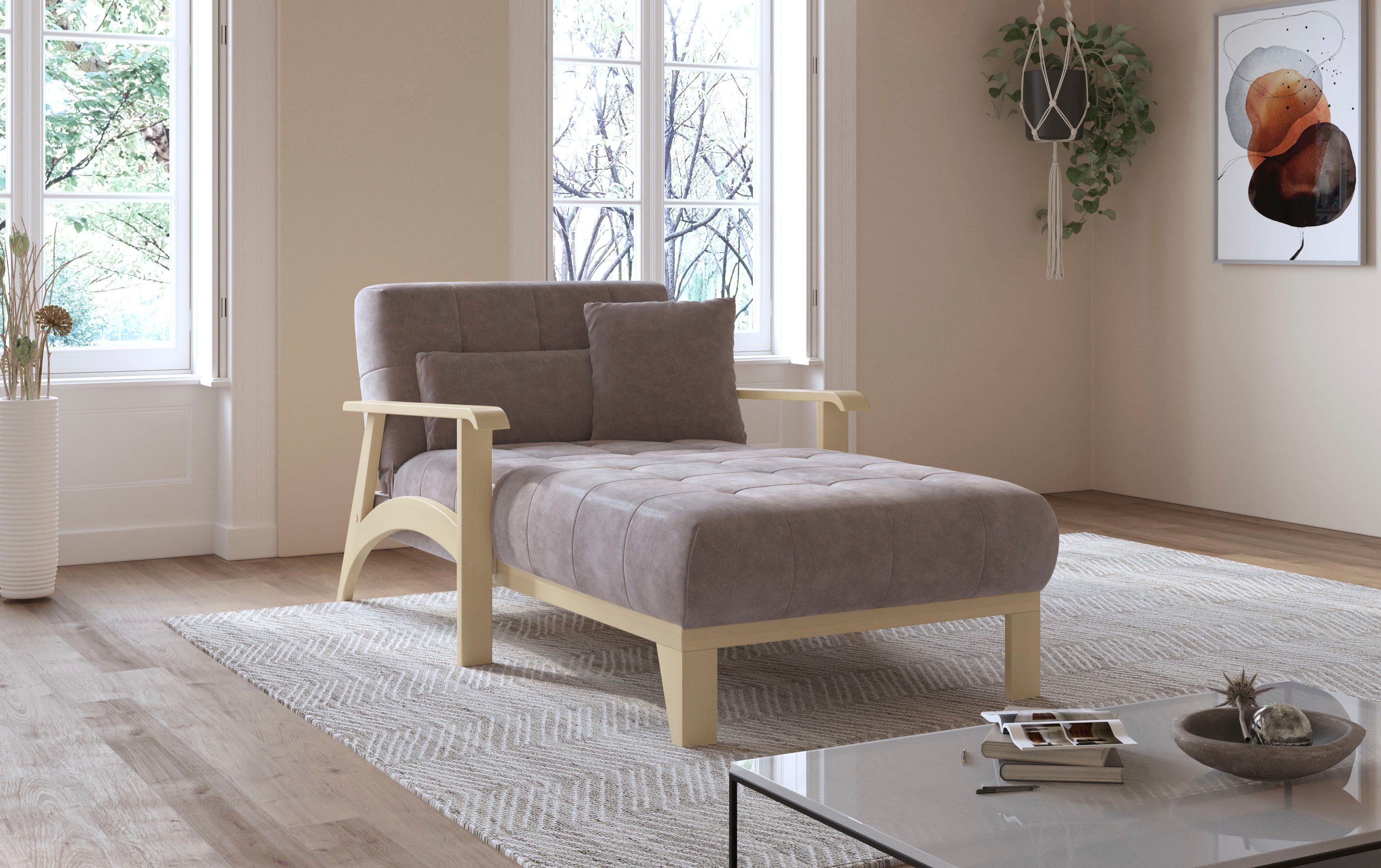 sit&more Récamier Billund Armleuningen van natuurlijk beukenhout, verschillende bekledingen en kleuren