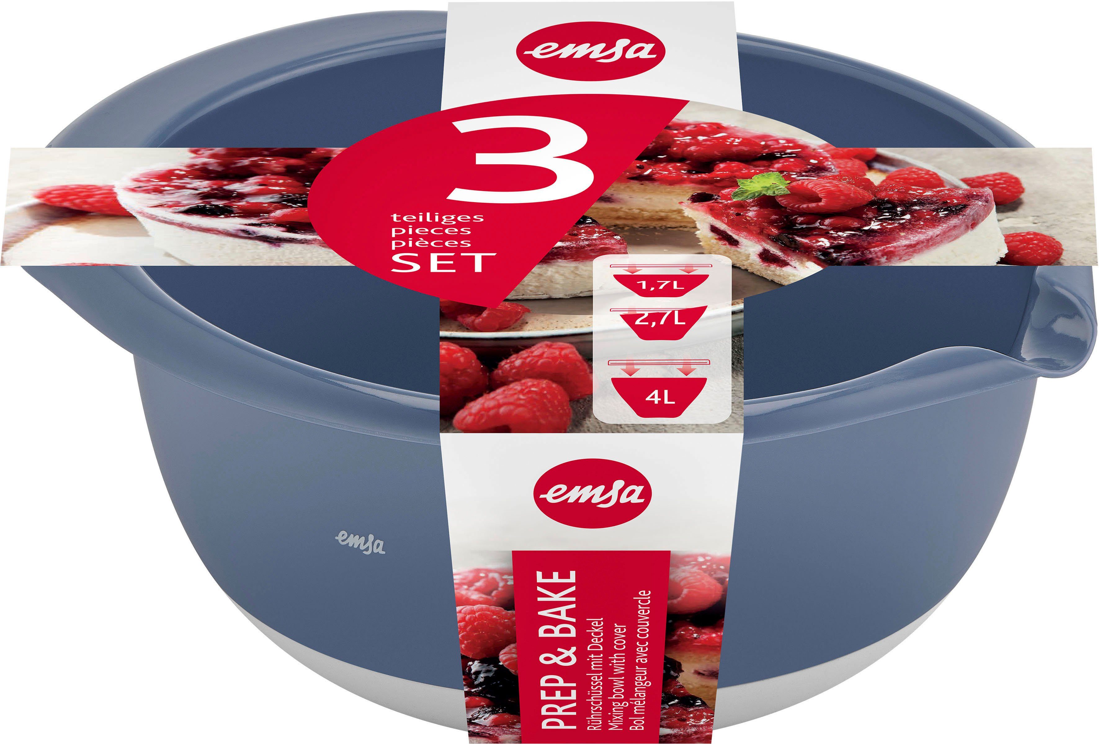Emsa Mengkom K324S3 Prep&Bake antislip bodem, gietlip voor nauwkeurig gieten, 1,4/2,8/4,7 l (set, 3-delig)