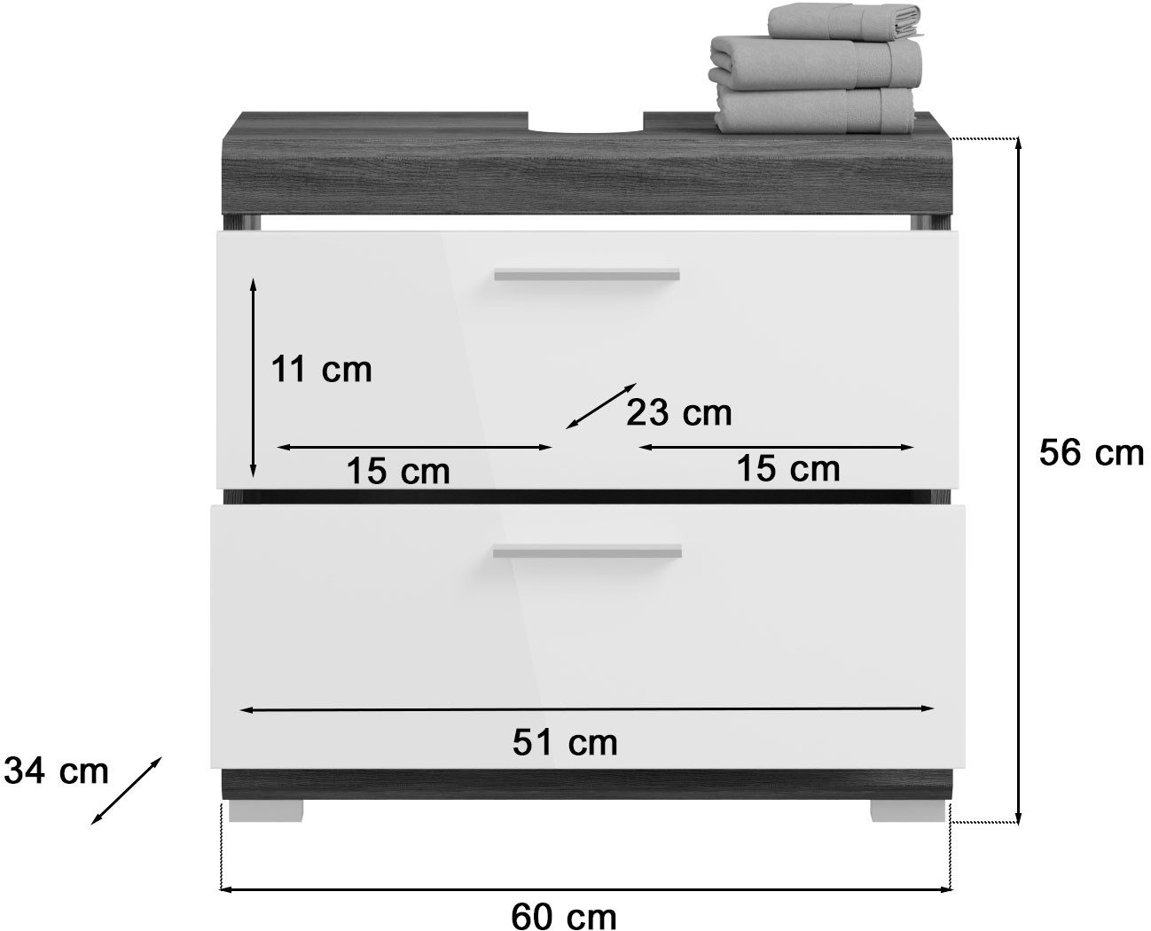 INOSIGN Wastafelonderkast Siena, breedte 60 cm, 2 deuren, 2 vakken, met sifonaansluiting, MDF-front in verschillende kleuren verkrijgbaar, badkamermeubels, badkamerkast, commode, badkamer (1 stuk)