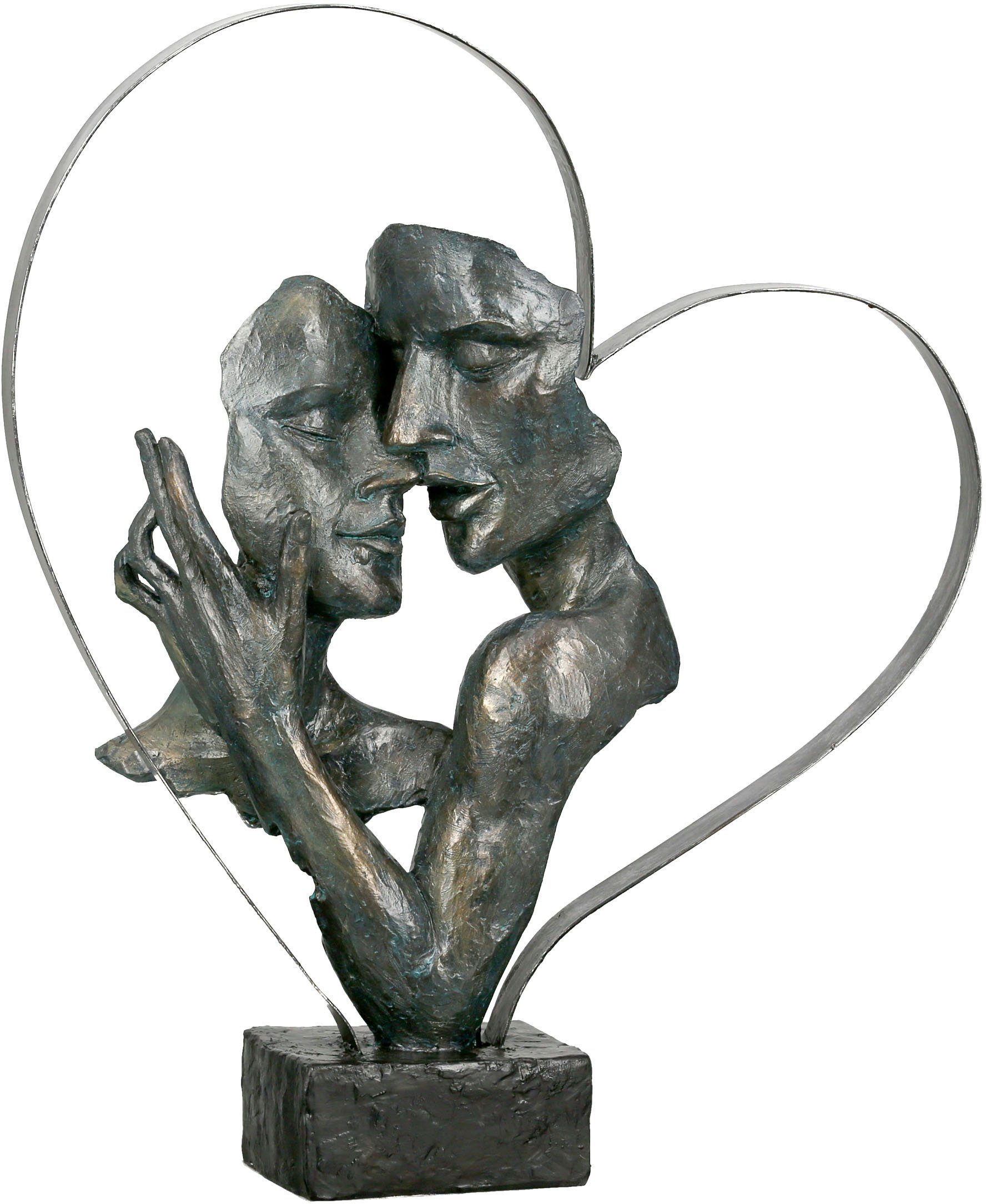GILDE Decoratief figuur Sculptuur Essential, bronskleurig/bruin Decoratief object, hoogte 37 cm, paartje in metalen hart, antiek-finish, met teksthanger, woonkamer (1 stuk)