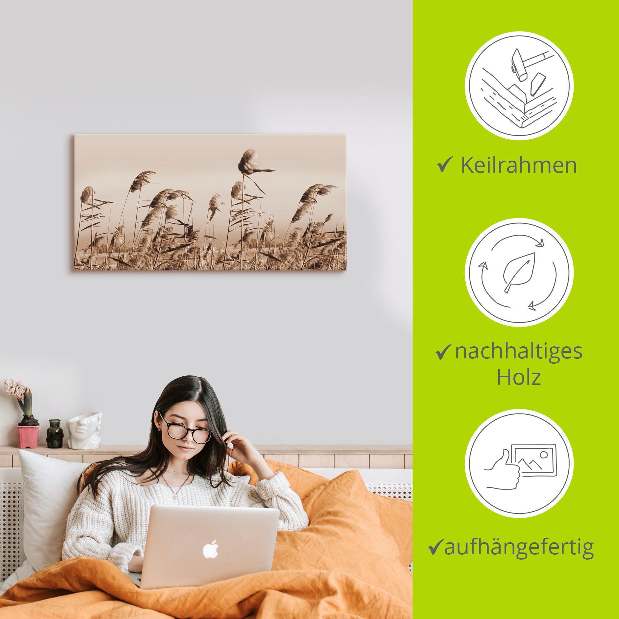 Artland Artprint Grassen als artprint van aluminium, artprint voor buiten, artprint op linnen, poster, muursticker